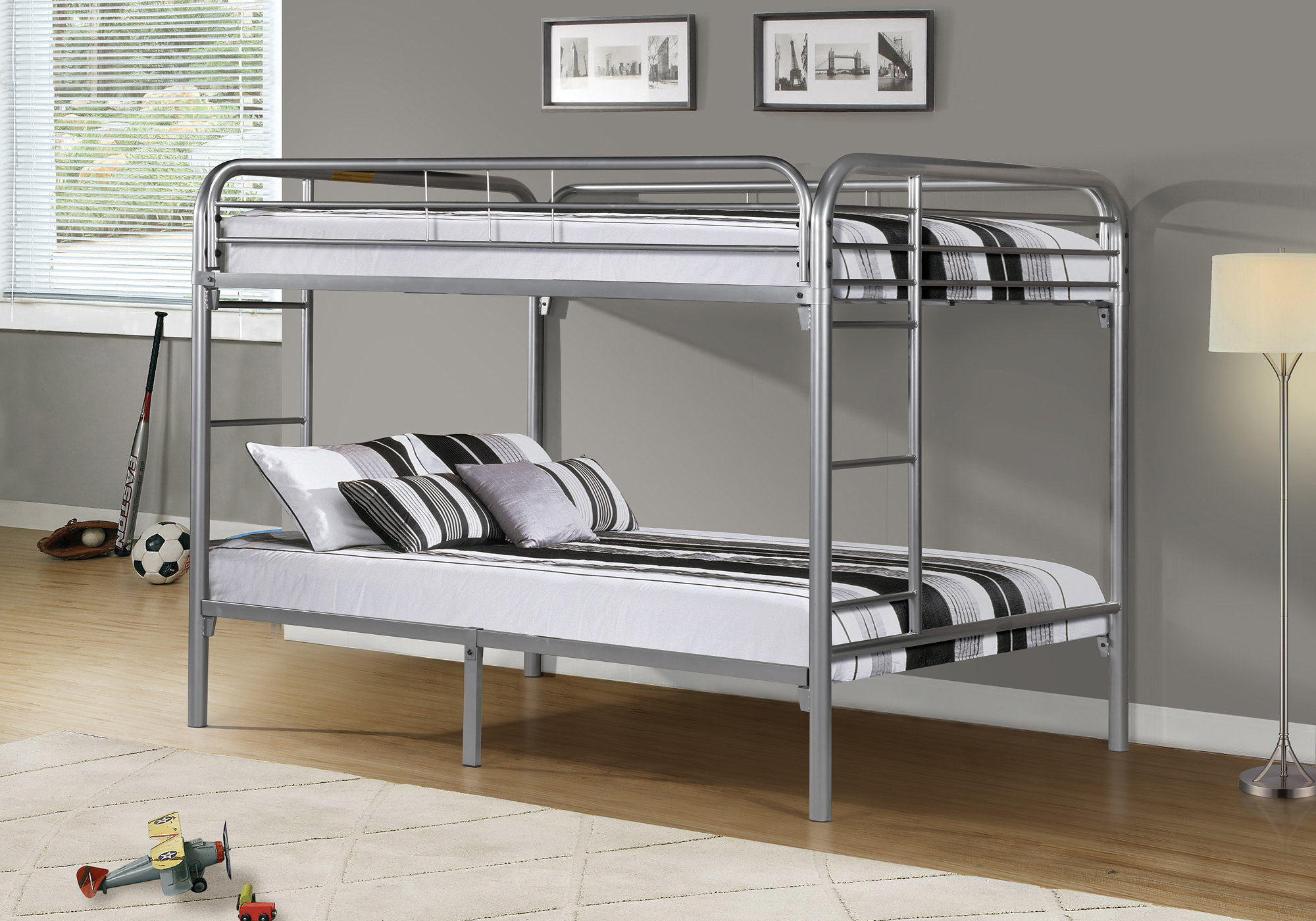 Full Full Size Silver Metal Bunk Bed