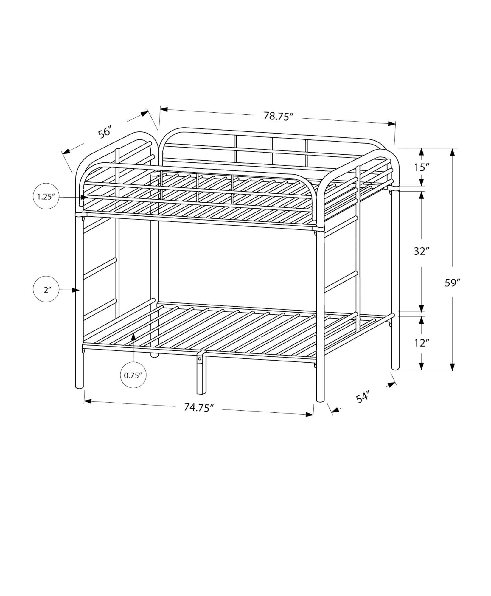Full Full Size Silver Metal Bunk Bed