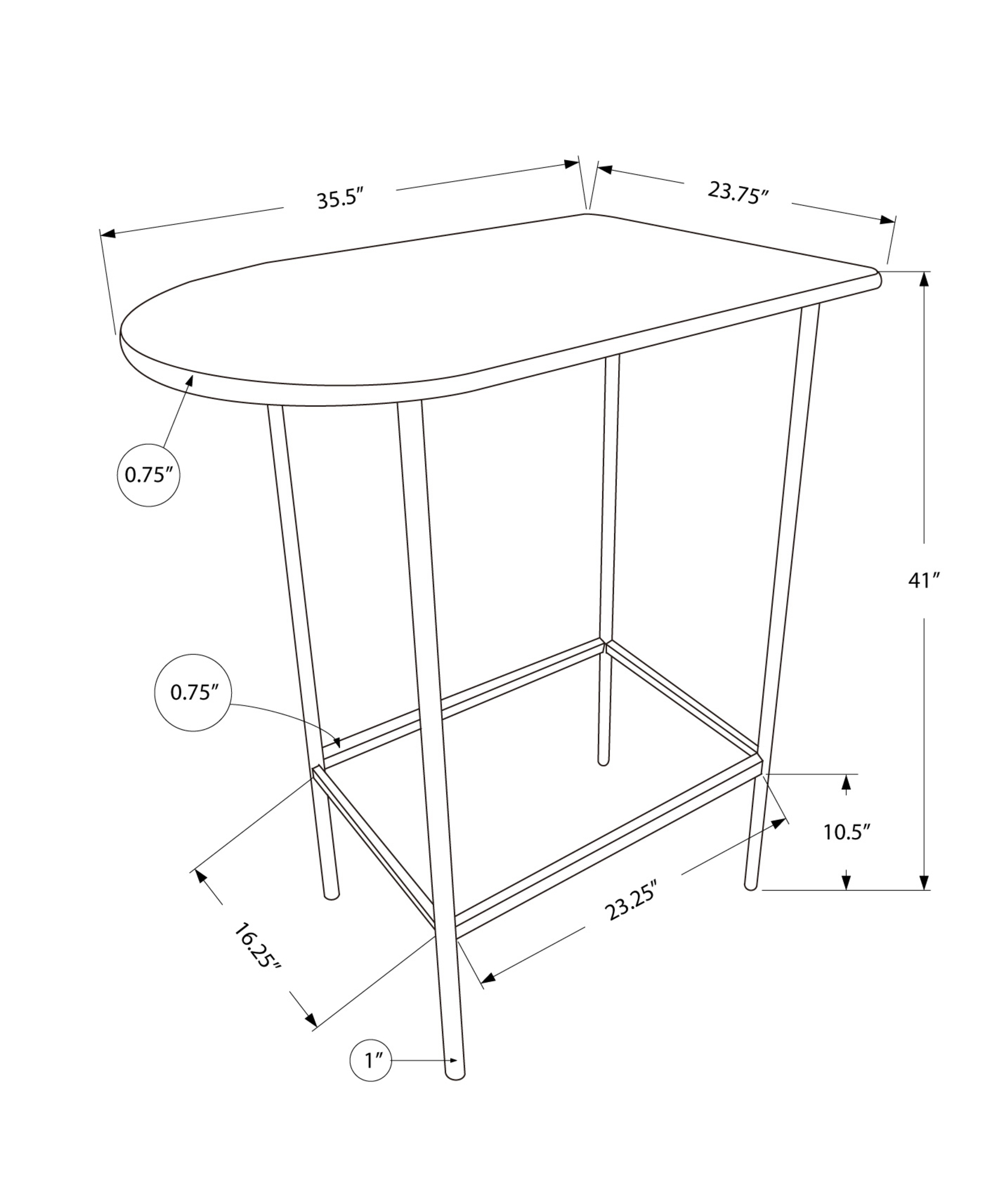 23.75" x 35.5" x 41" White Mdf Metal Home Bar