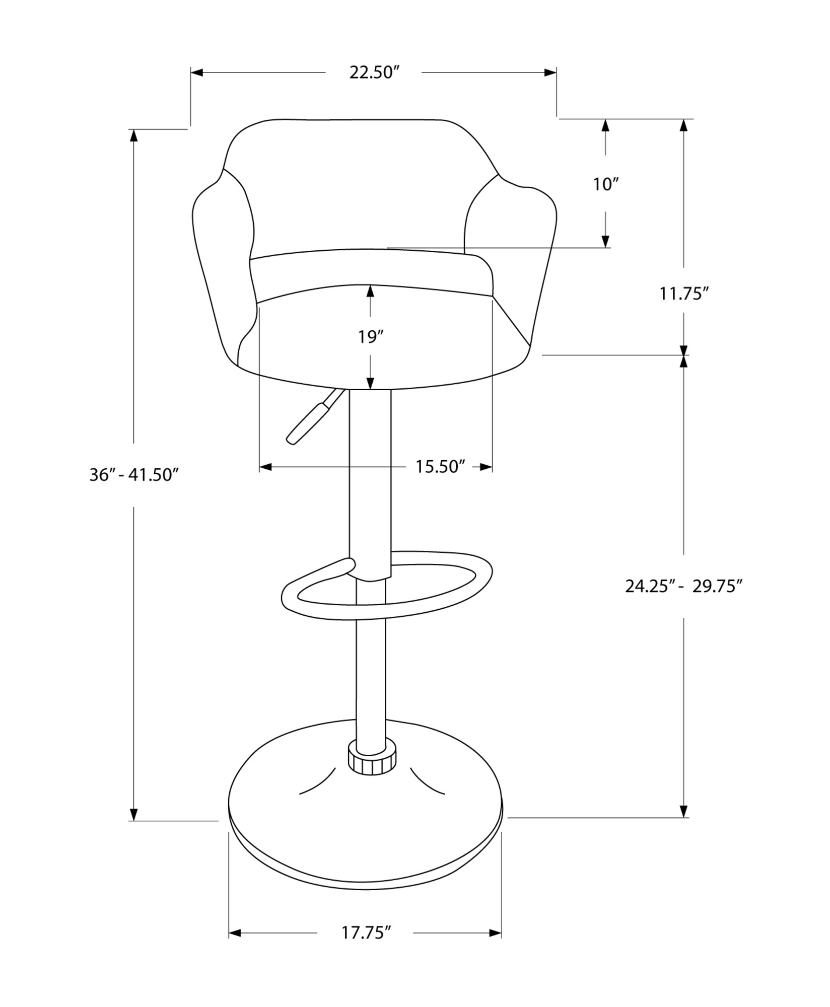 21" x 22.5" x 36" White Foam Metal Leather Look Barstool