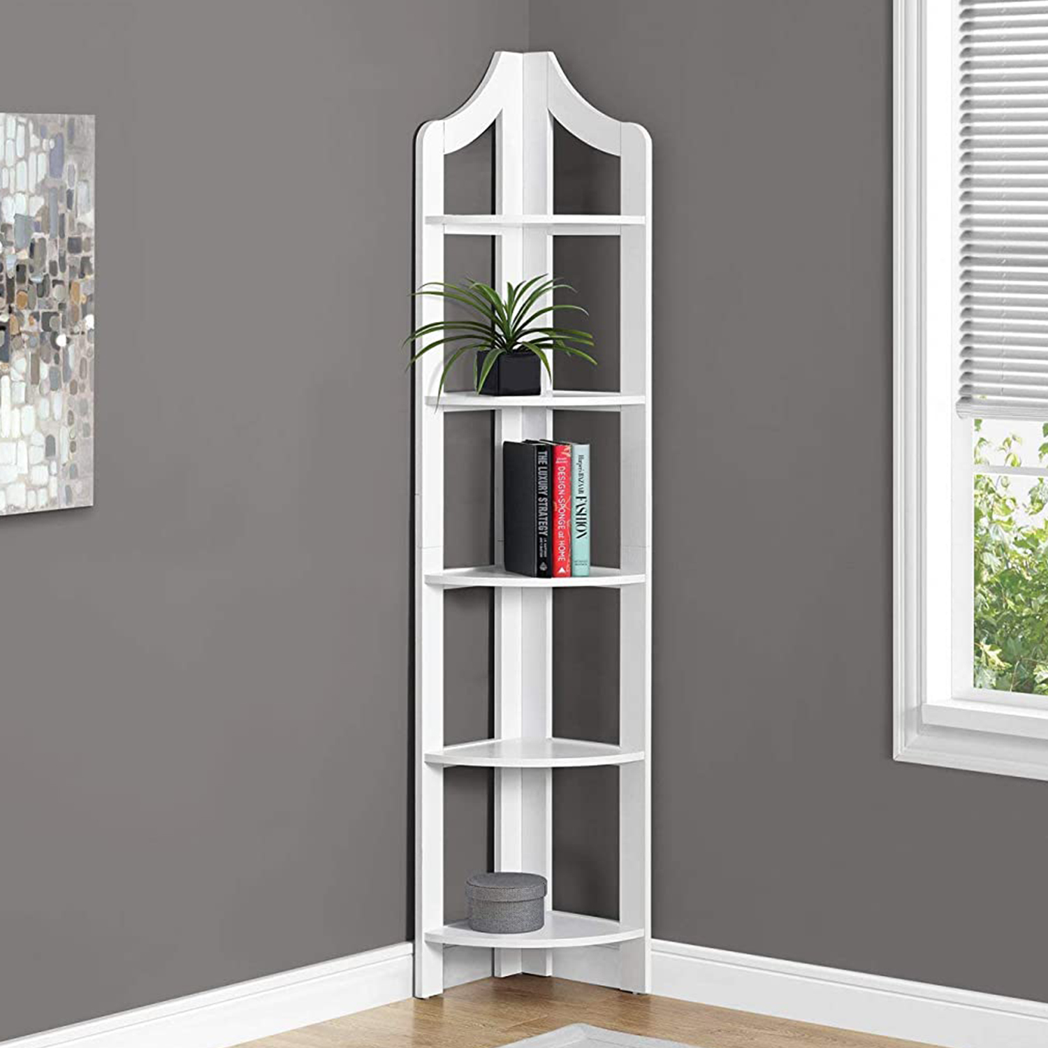 12.25" x 17.5" x 71" White Particle Board Corner Accent Shelf Bookcase
