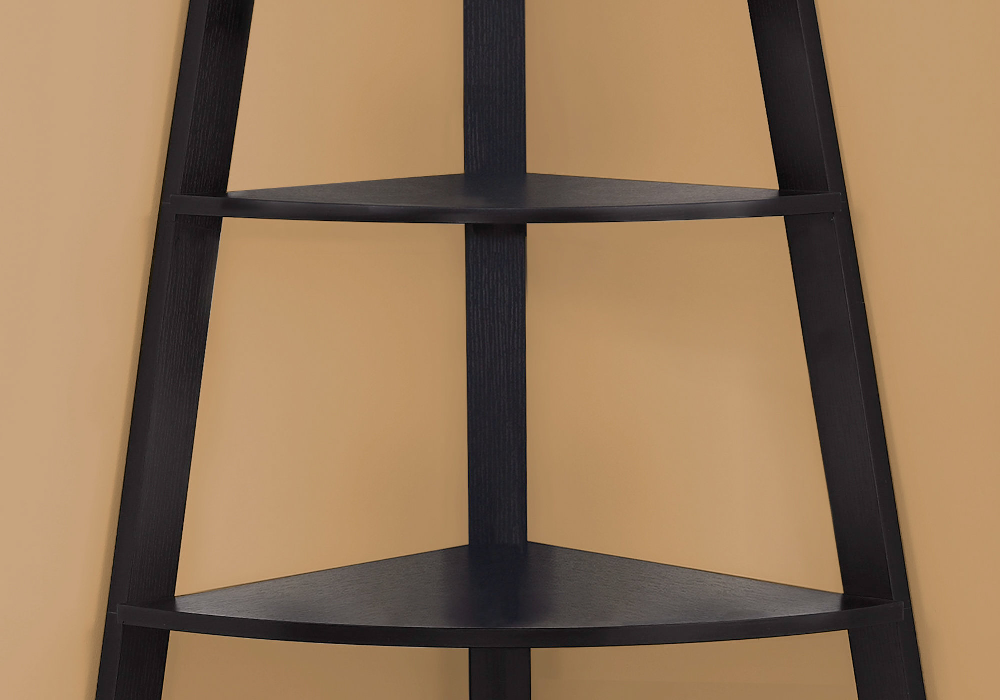 24.25" x 34.25" x 60" Cappuccino Black Particle Board Bookcase Corner Accent Shelf
