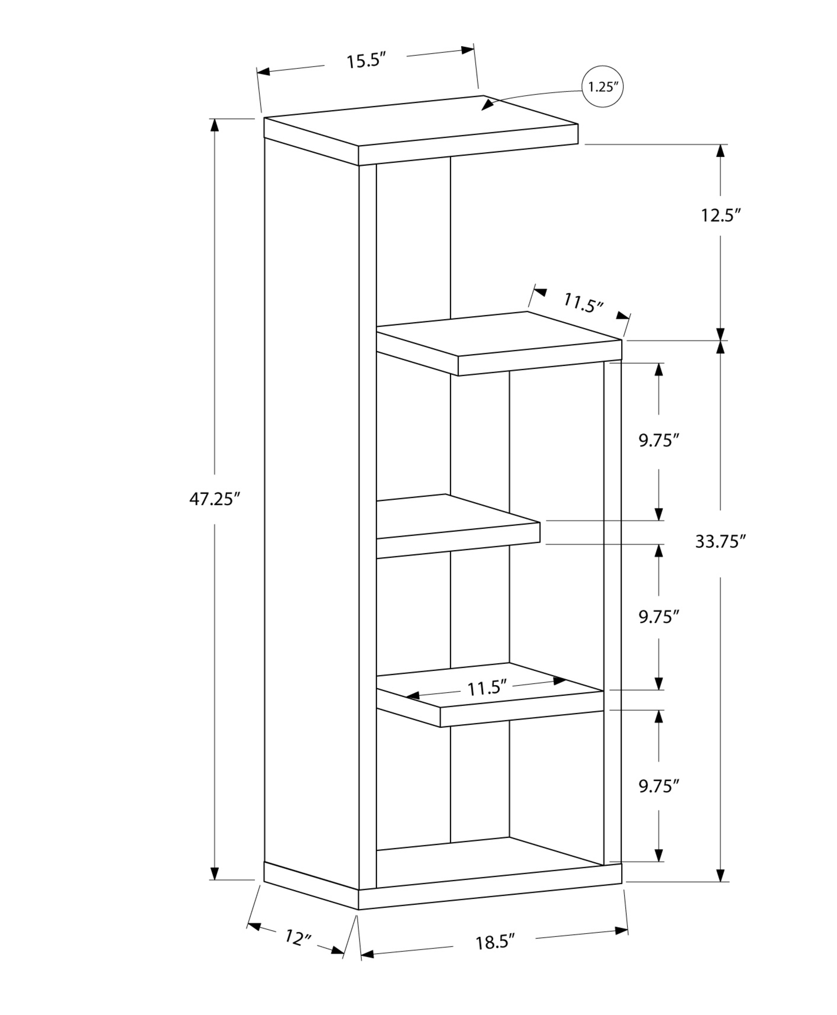 12" x 18.5" x 47.25" Dark Taupe Particle Board Hollow Core Bookcase