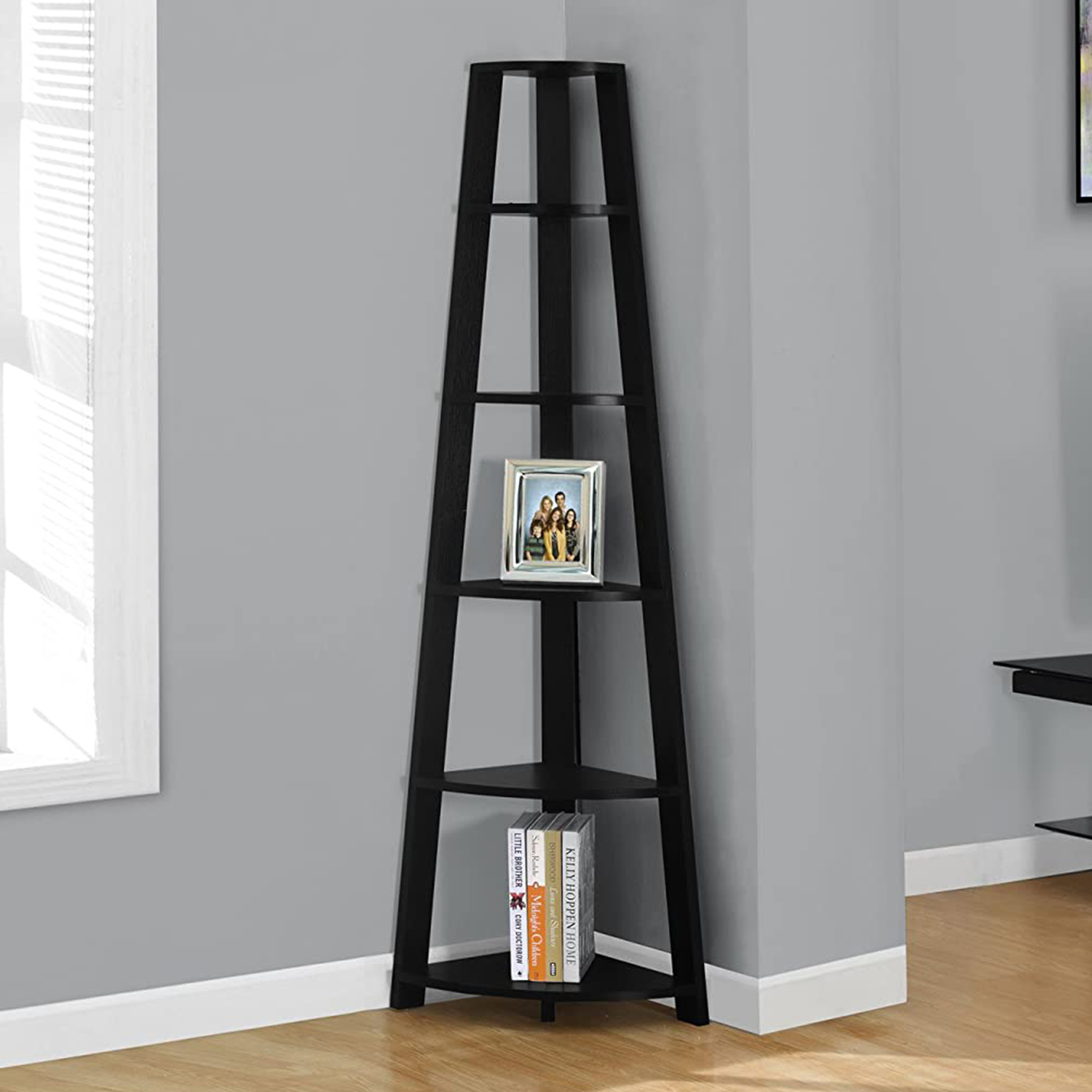 15.5" x 22.5" x 71.25" Black Particle Board Bookshelf