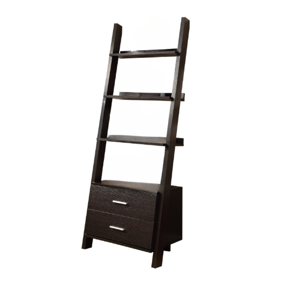 69" Cappuccino Wood Ladder Bookcase With Two drawers-332867-1