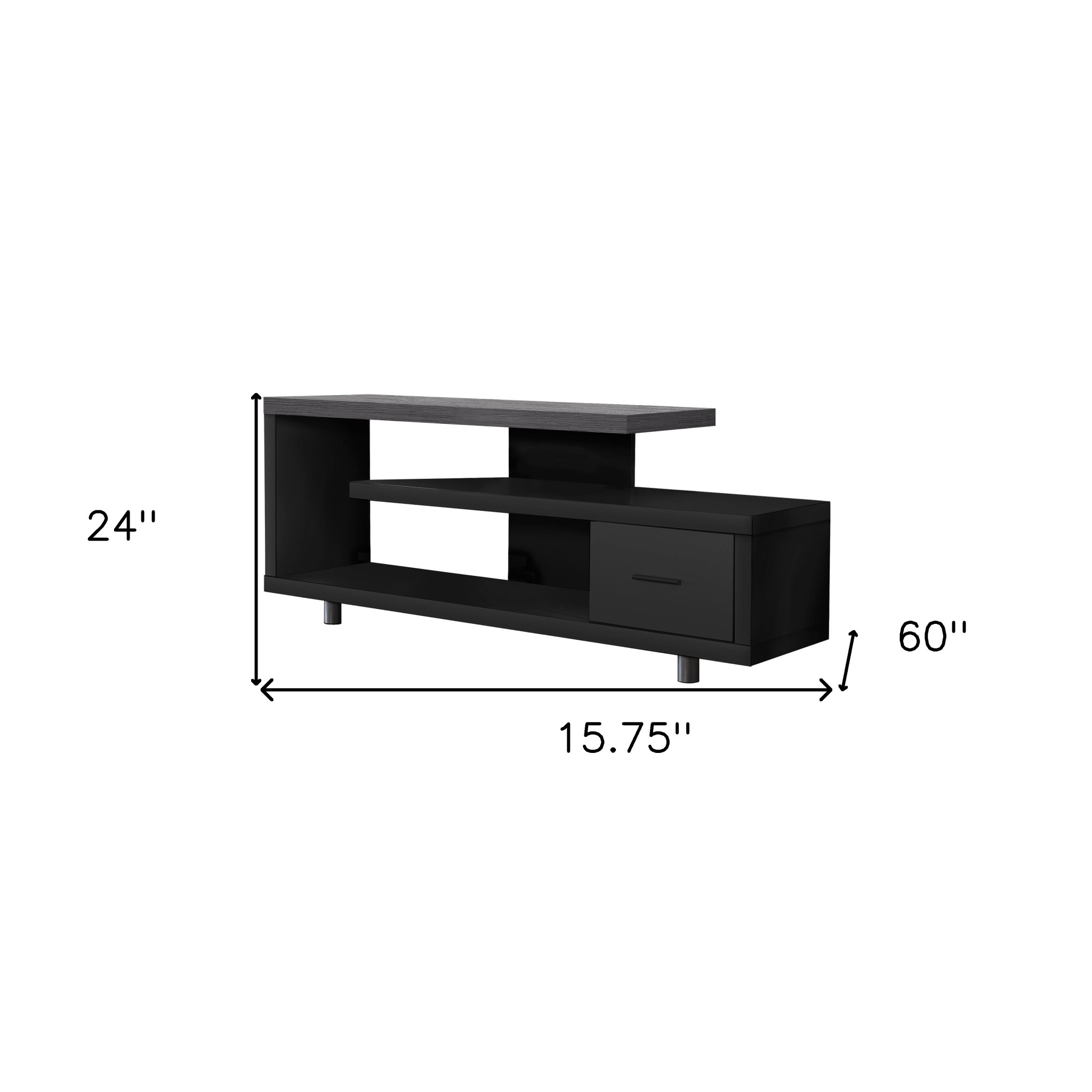 15.75" x 60" x 24" Black Grey Particle Board Hollow Core Metal TV Stand with a Drawer