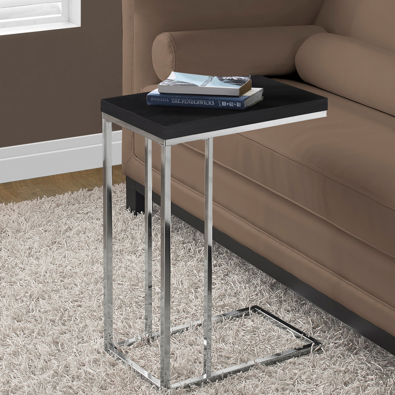 18.25" x 10.25" x 25.25" Cappuccino Particle Board Metal Accent Table
