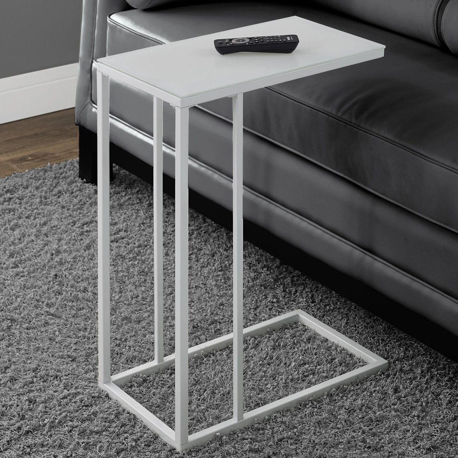 18.25" x 10.25" x 24" White Metal Tempered Glass Accent Table