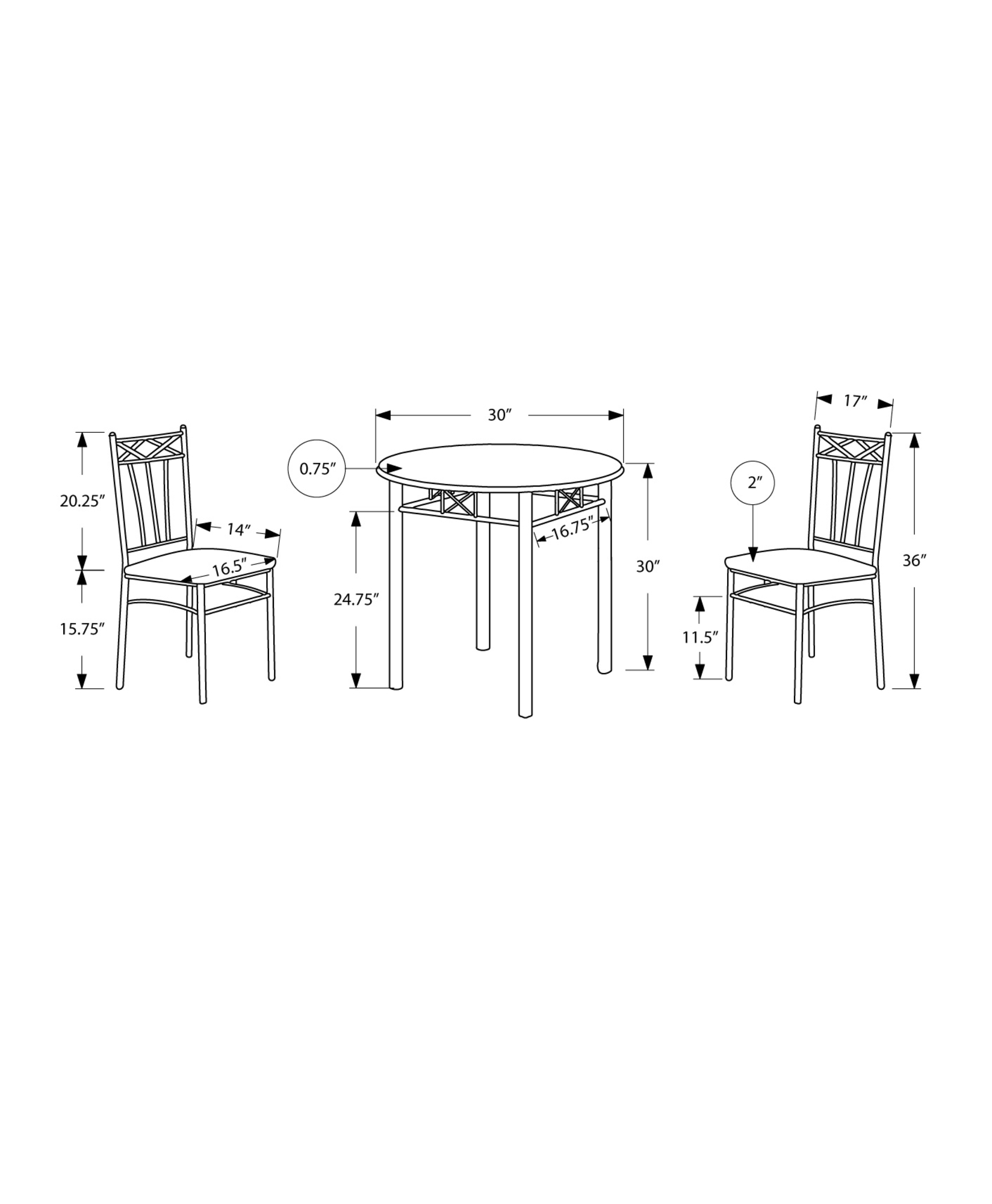 64" x 64" x 102" CappuccinowithSilver Metal 3pcs Dining Set