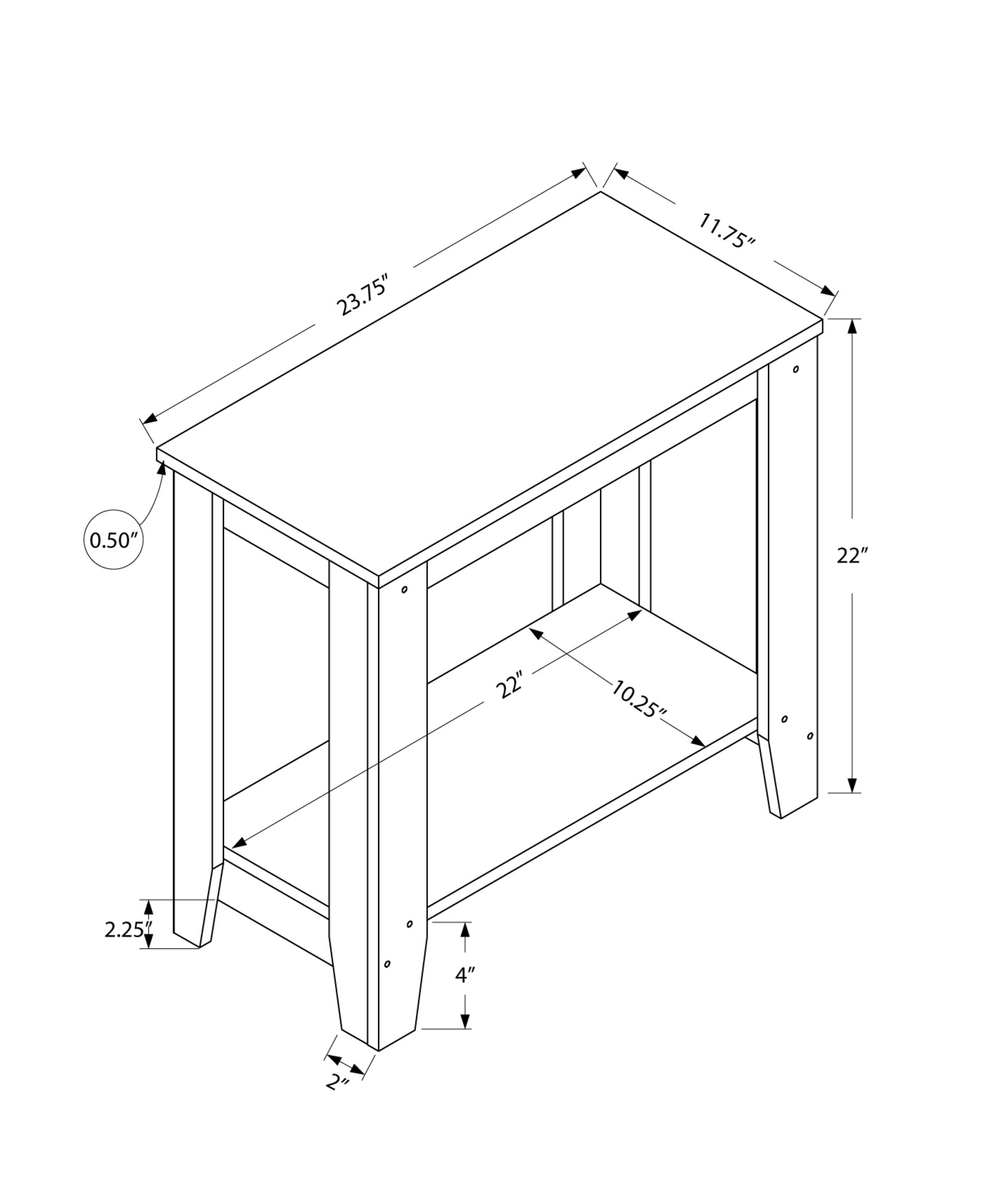 11.75" x 23.75" x 22" Grey Particle Board Laminate Accent Table