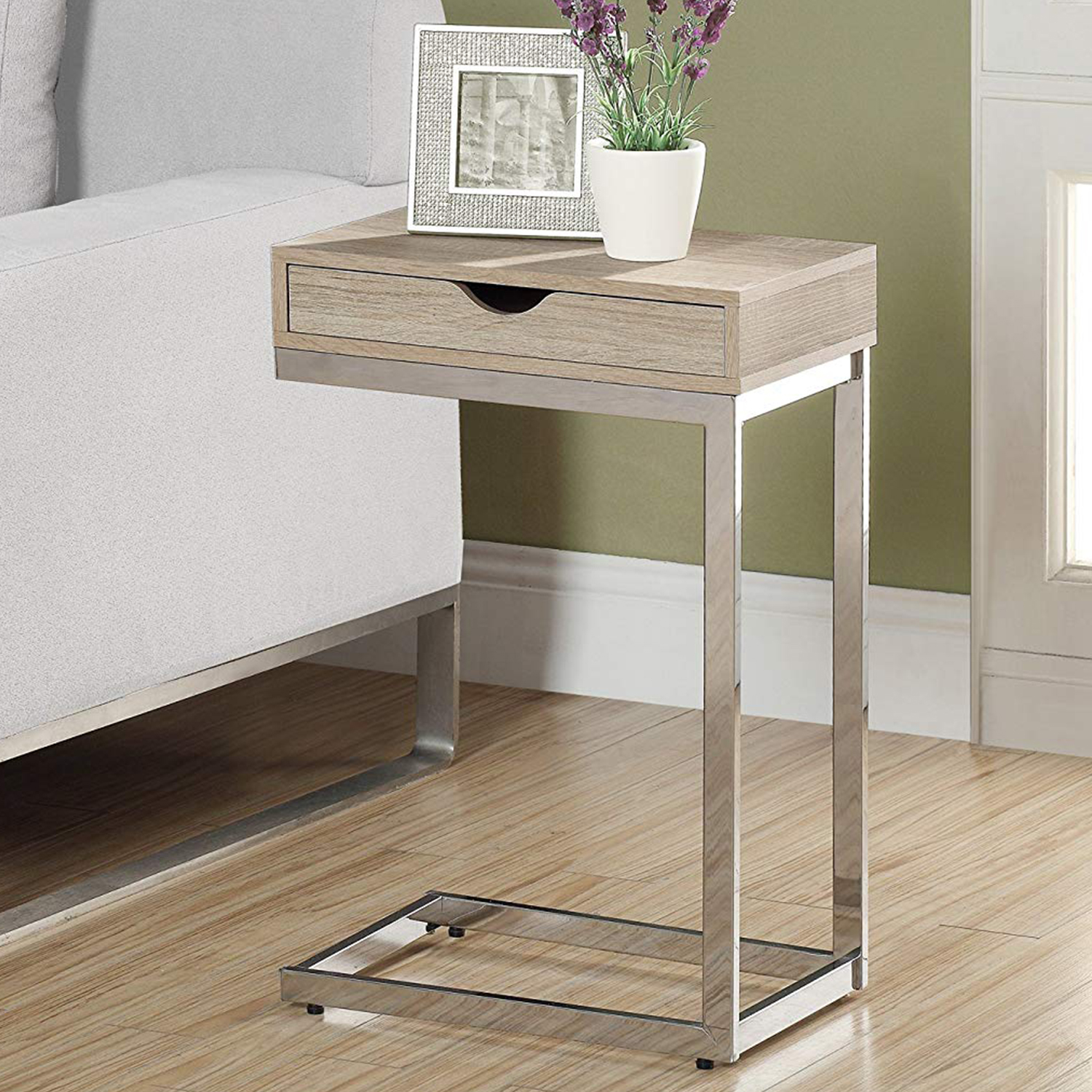 10.25" x 15.75" x 24.5" Natural Finish Metal Drawer Accent Table