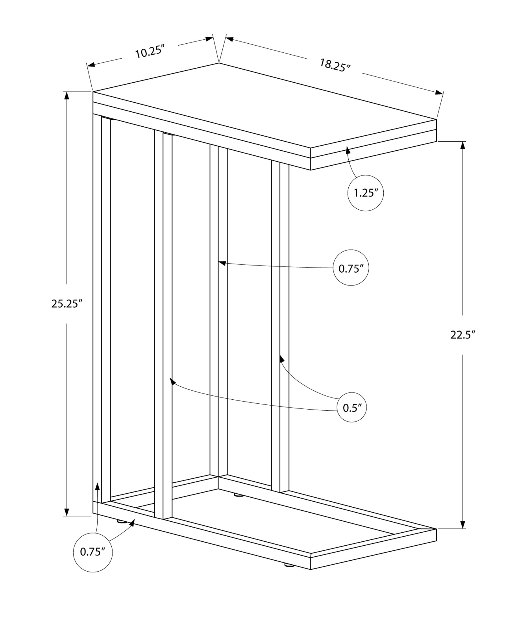 18.25" x 10.25" x 25.25" Grey Particle Board Metal Accent Table