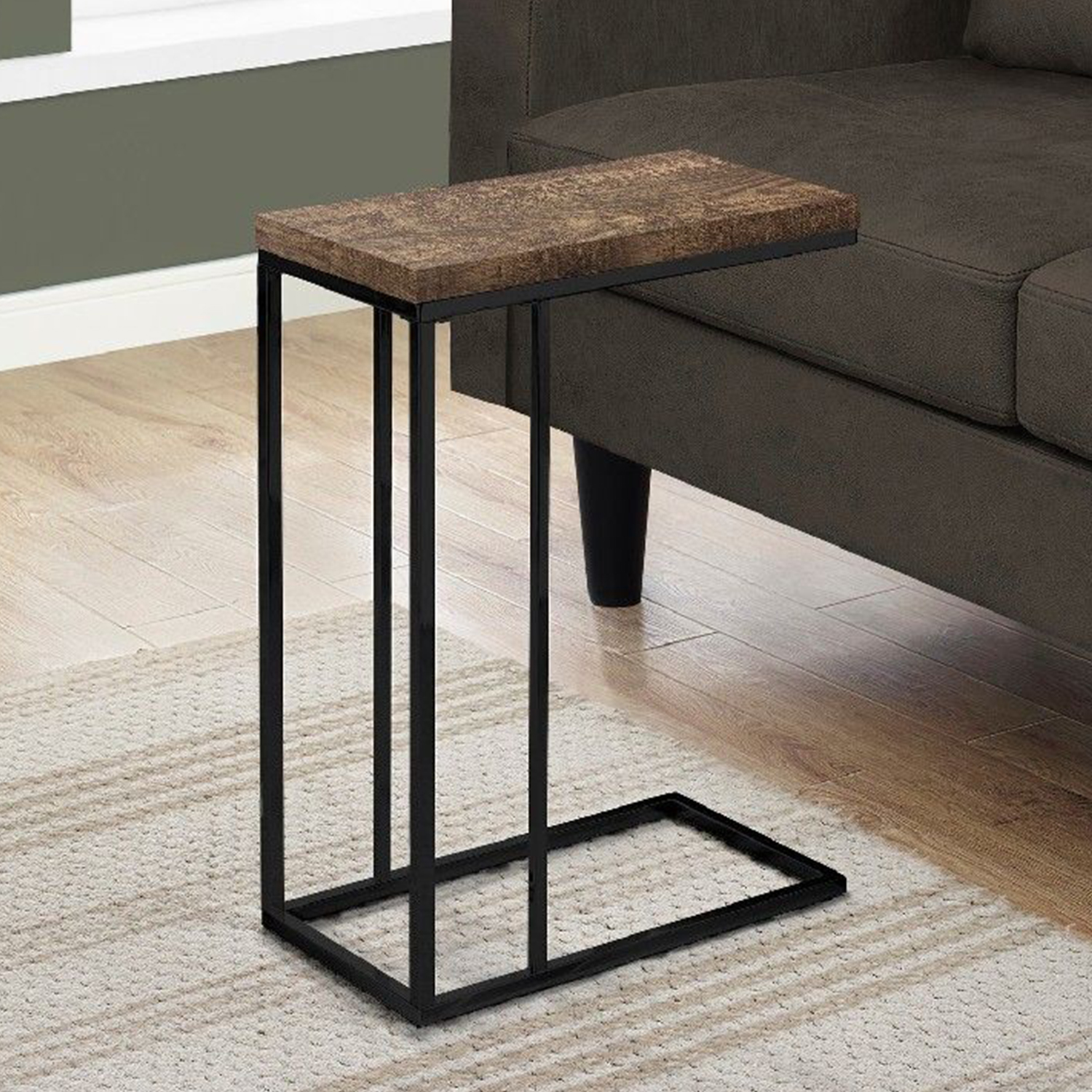 18.25" x 10.25" x 25.25" BrownBlack Particle Board Metal Accent Table