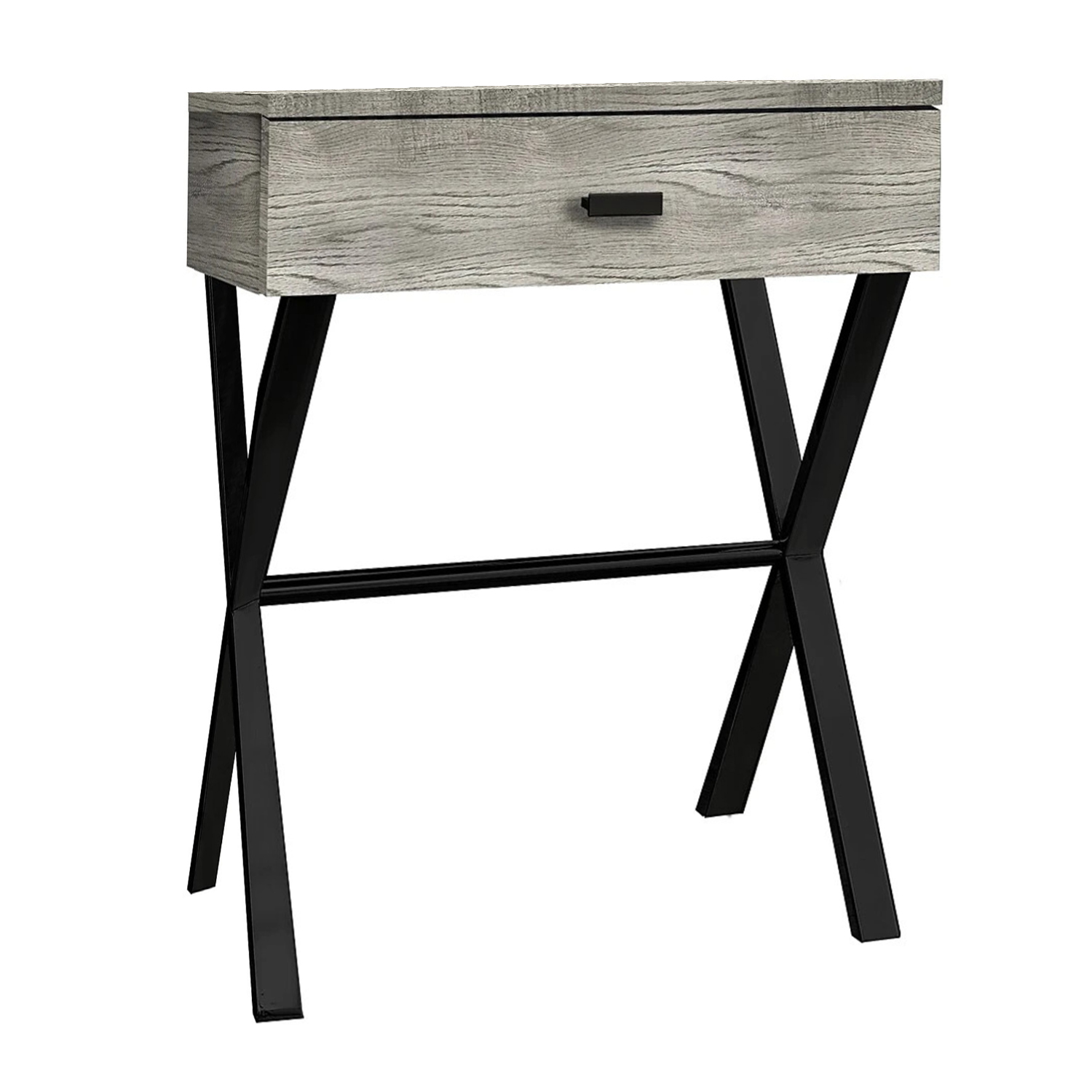 12" x 18.25" x 22.25" Grey Finish and Black Metal Accent Table