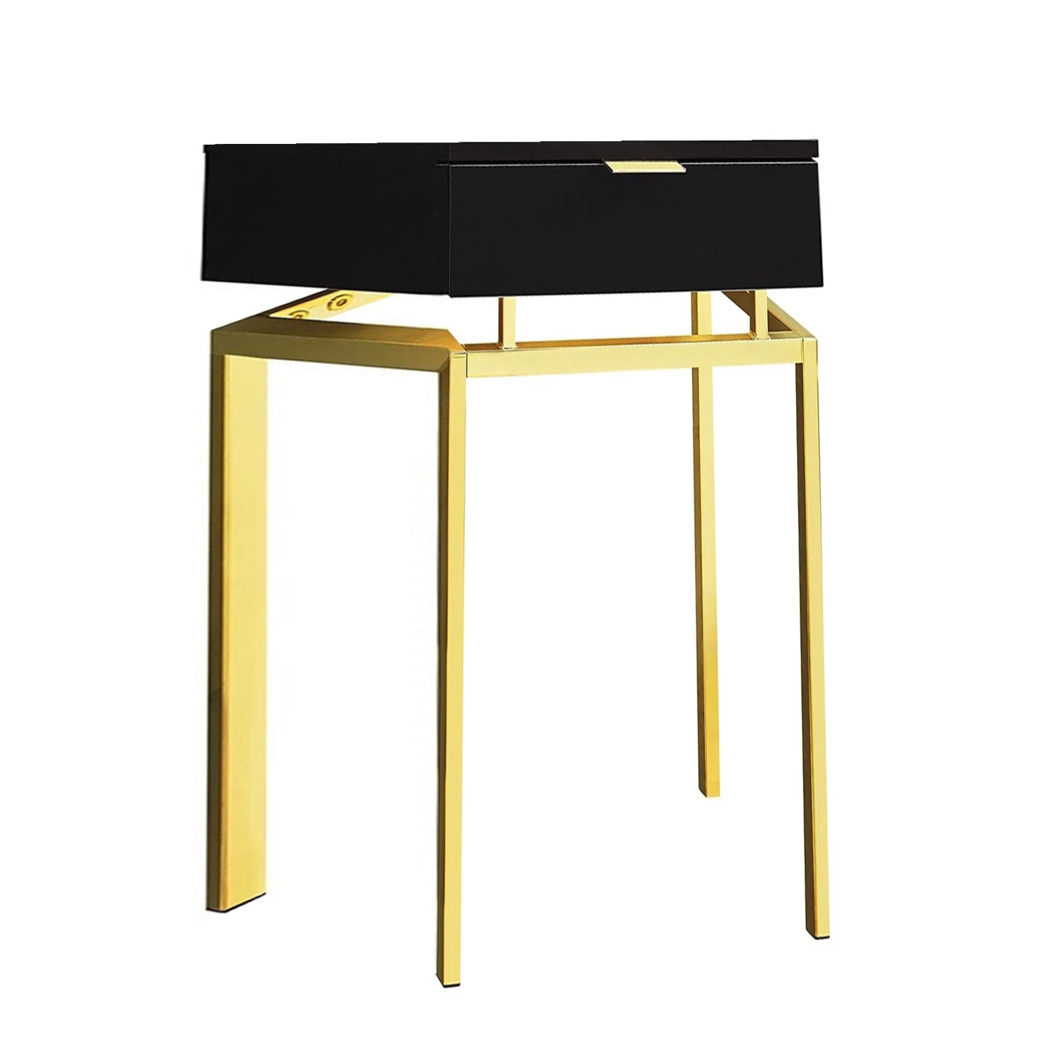 12.75" x 18.25" x 23" Cappuccino Finish and Gold Metal Accent Table