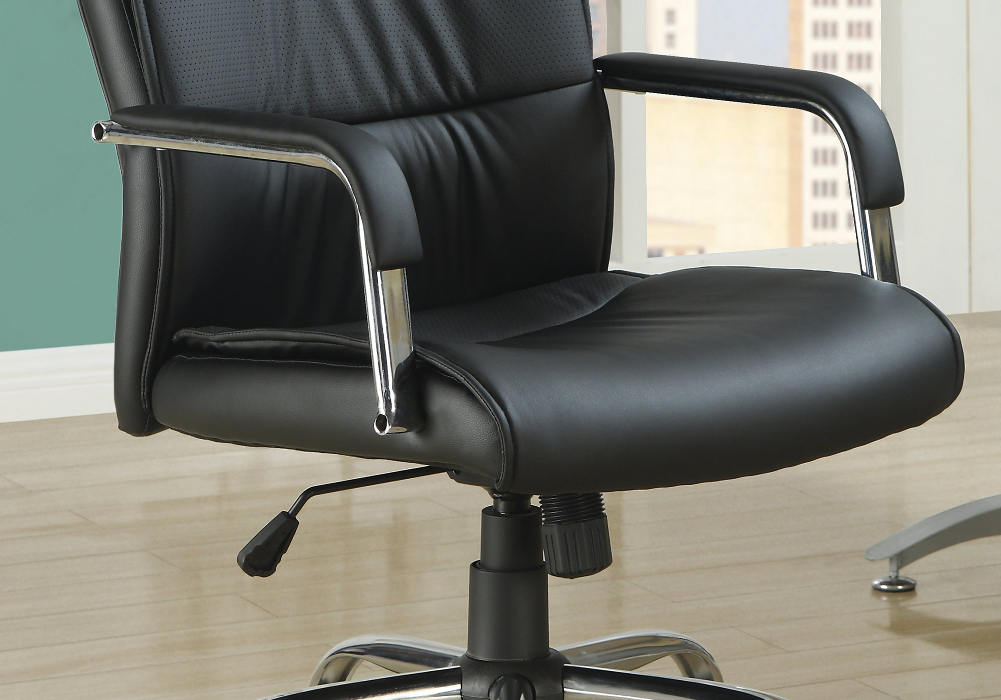 41.5" Black Leather Look Foam and Metal Office Chair
