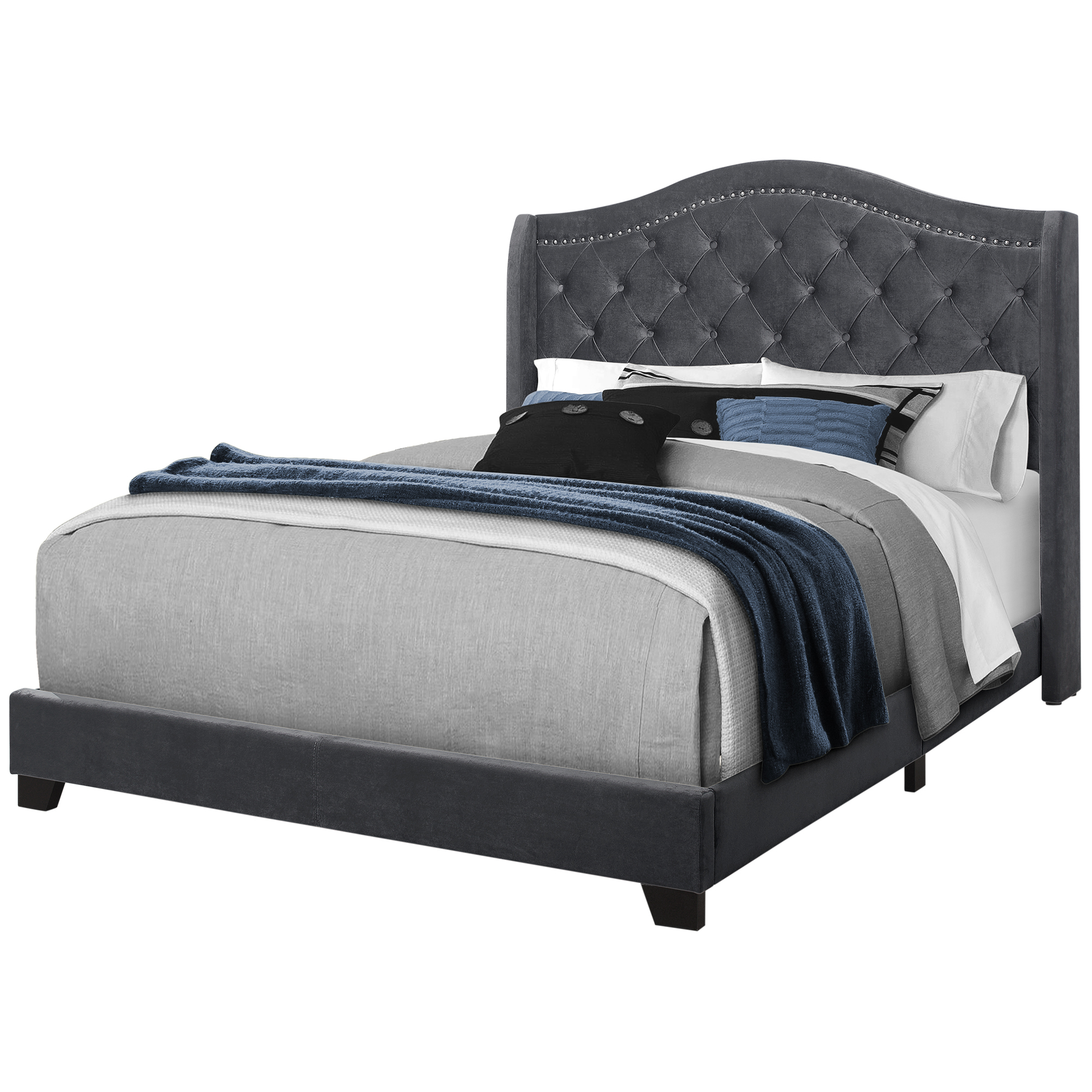Solid Wood Queen Tufted Dark Gray And Gray Upholstered Velvet Bed-333319-1