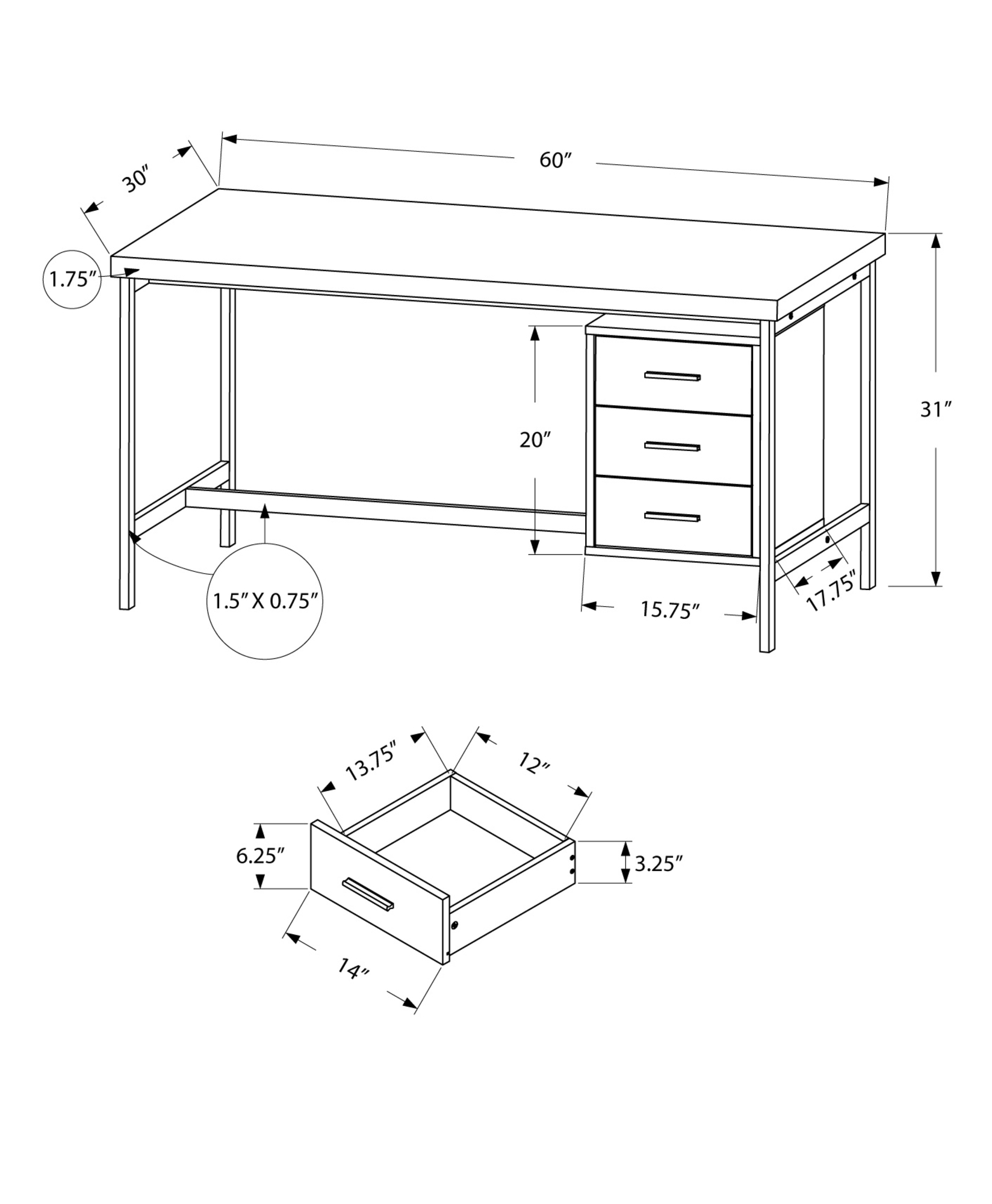 30" x 60" x 31" White Silver Particle Board Hollow Core Metal Computer Desk With A Hollow Core