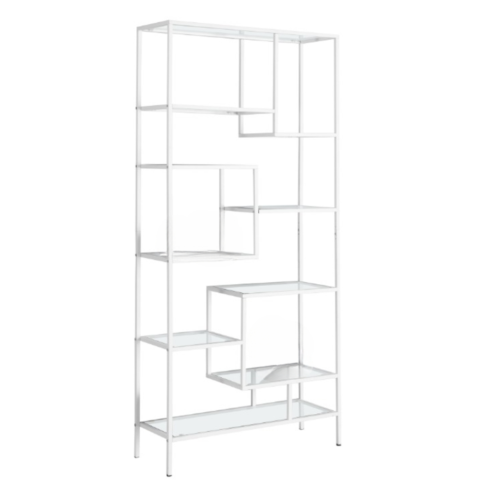 72" White Metal and Glass Nine Tier Etagere Bookcase-333393-1