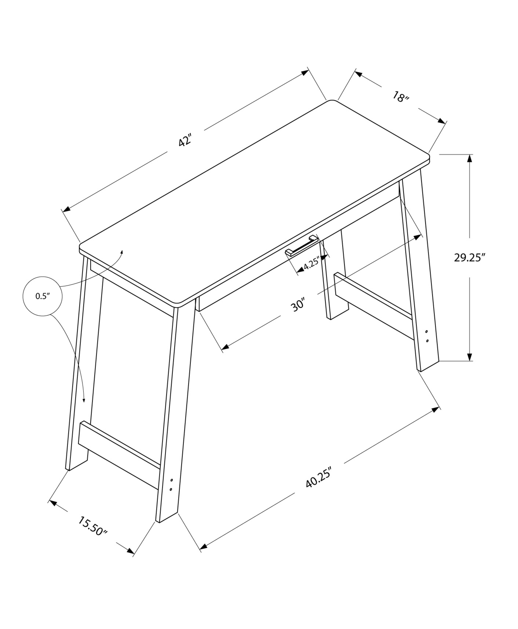 18" x 42" x 29.25" Cappuccino Particle Board Storage Drawer Computer Desk