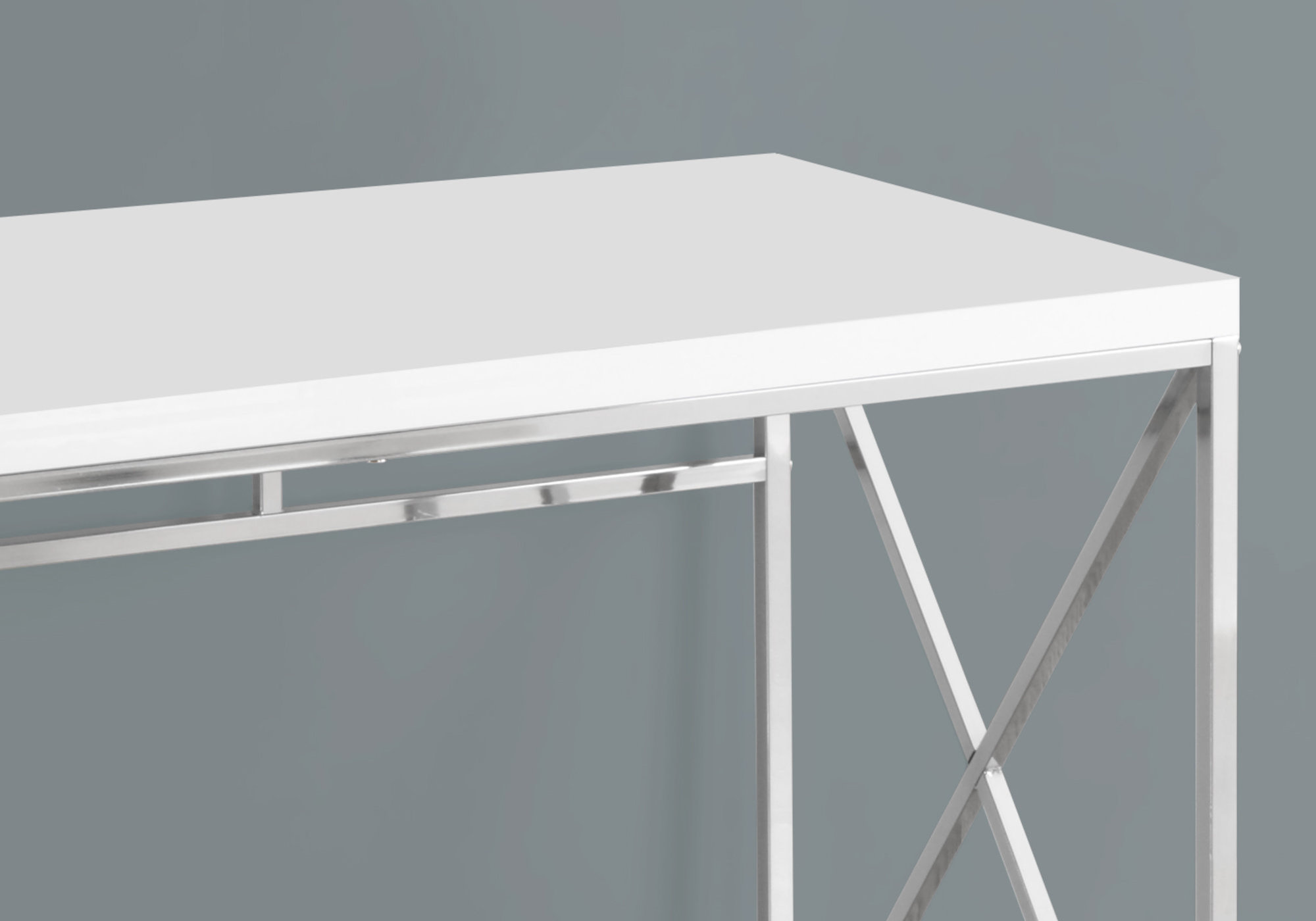 29.75" Glossy White Particle Board and Chrome Metal Computer Desk