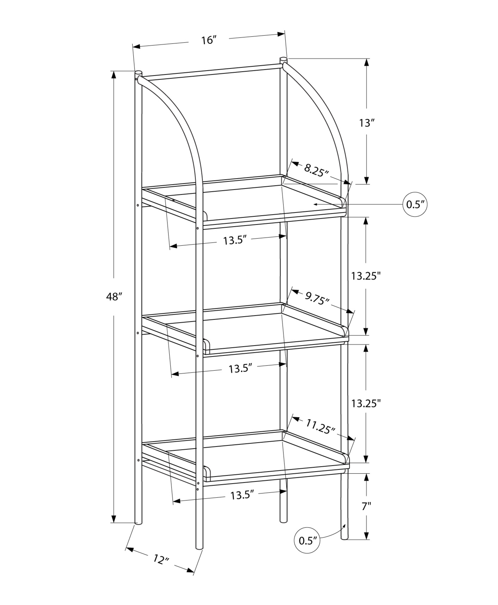 12" x 16" x 48" Dark Taupe Black Mdf Metal Bookshelf