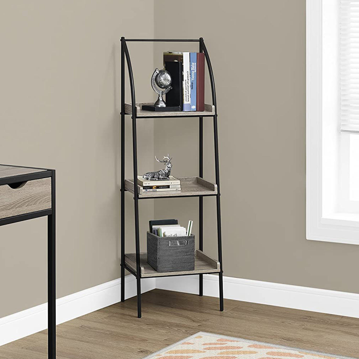 12" x 16" x 48" Dark Taupe Black Mdf Metal Bookshelf