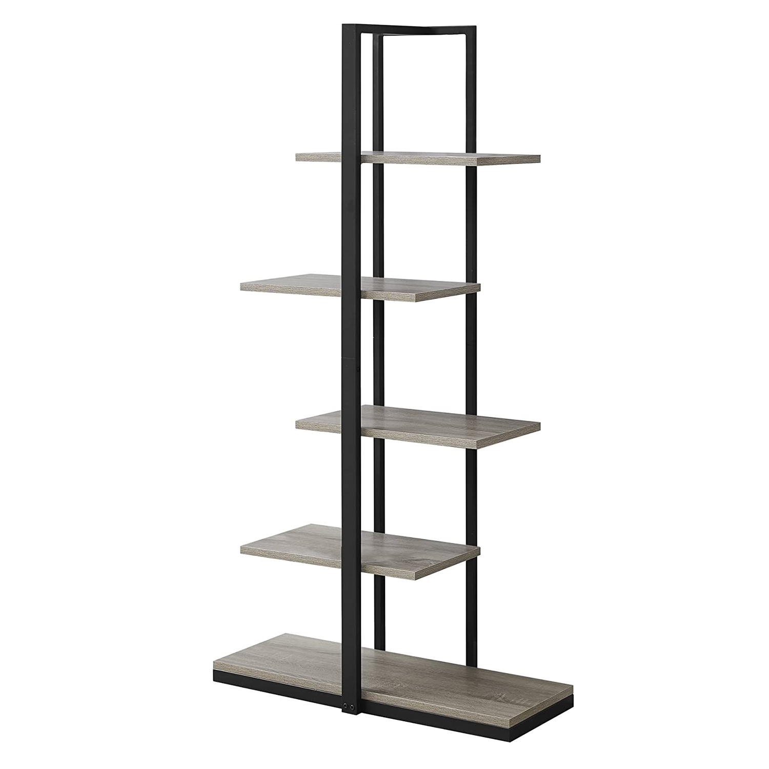 13" x 32" x 60" Dark Taupe Black Mdf Metal Bookshelf