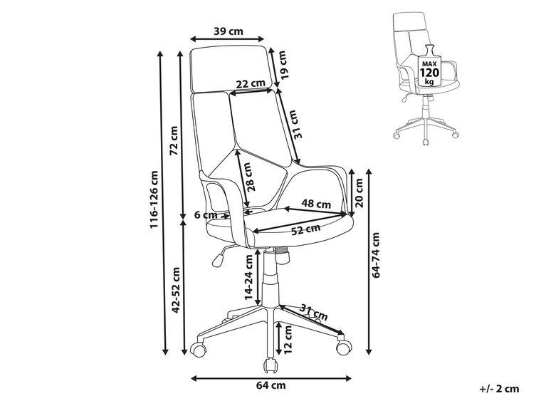 45.75" Foam White Polypropylene MDF and Metal High Back Office Chair