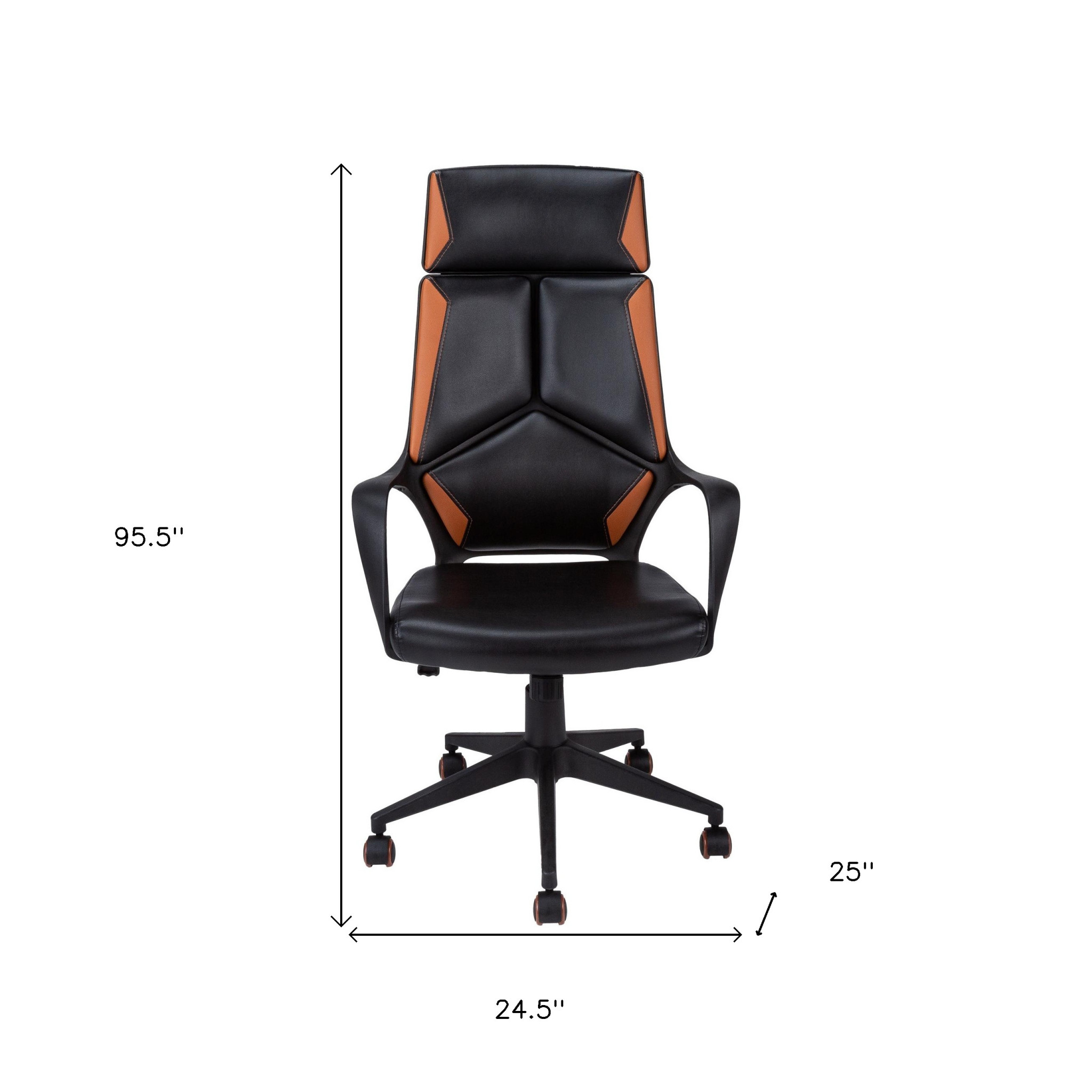 24.5" x 25" x 95.5" Black Brown Foam MetalLeather Look Office Chair