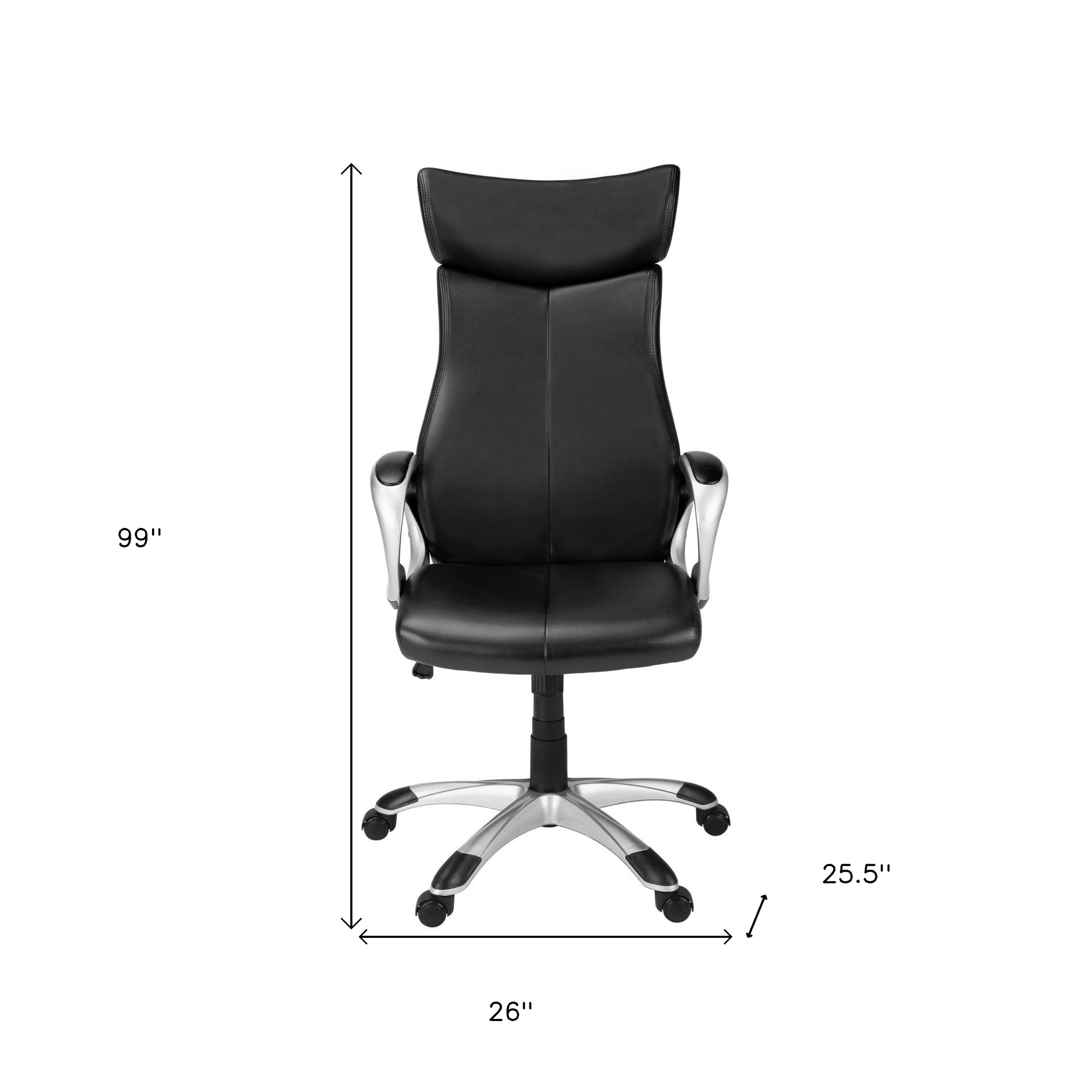 26" x 25.5" x 99" Black Silver Foam Metal High Back Office Chair