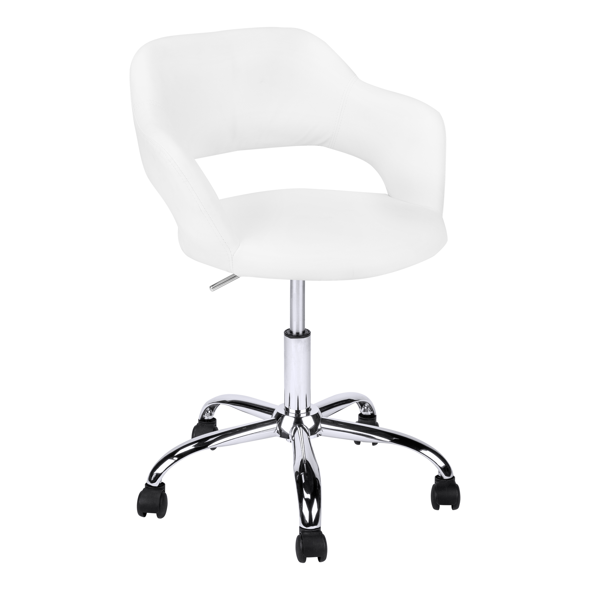 White Faux Leather Seat Swivel Adjustable Task Chair Fabric Back Steel Frame-333468-1