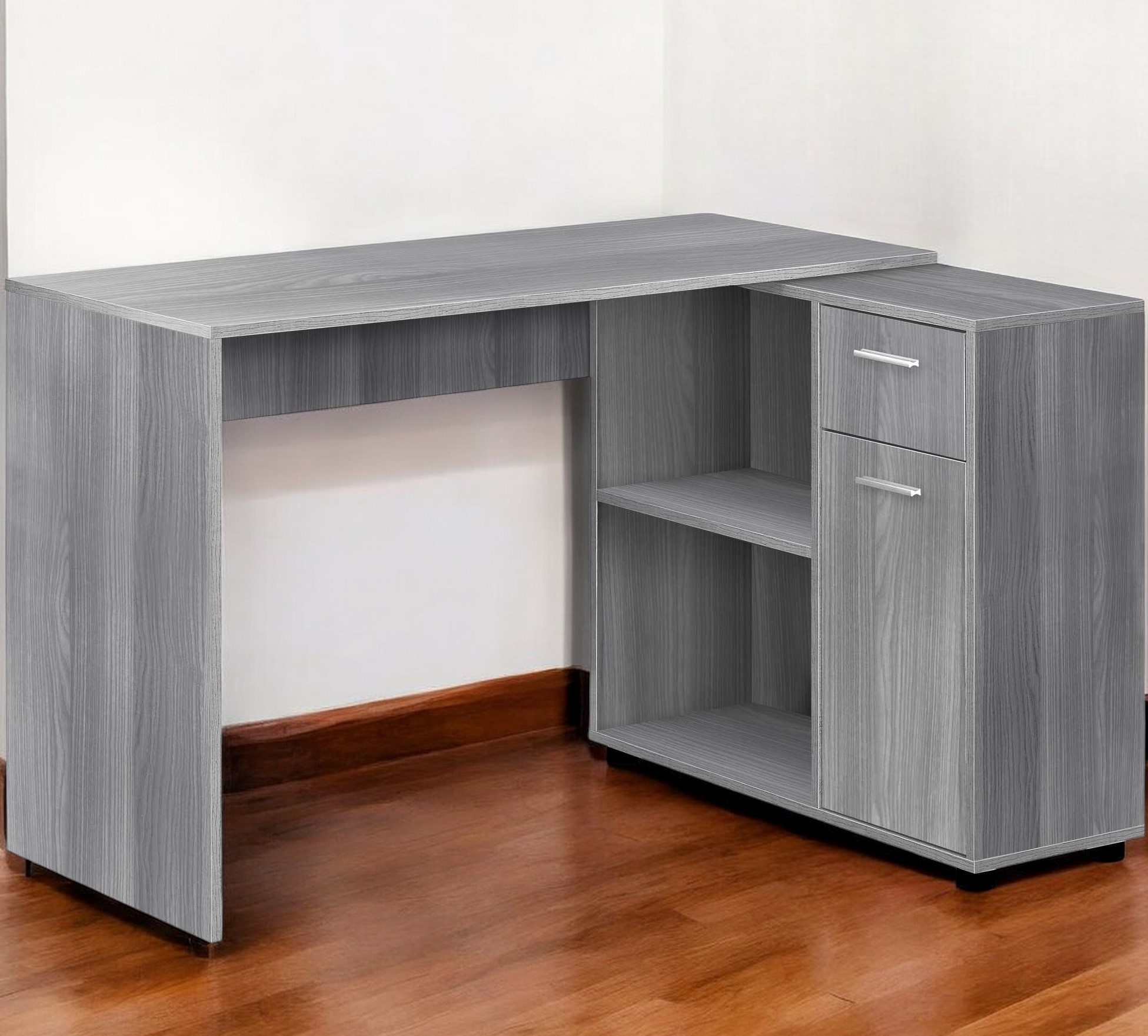 34" Gray L Shape Computer Desk With Two Drawers-333481-1