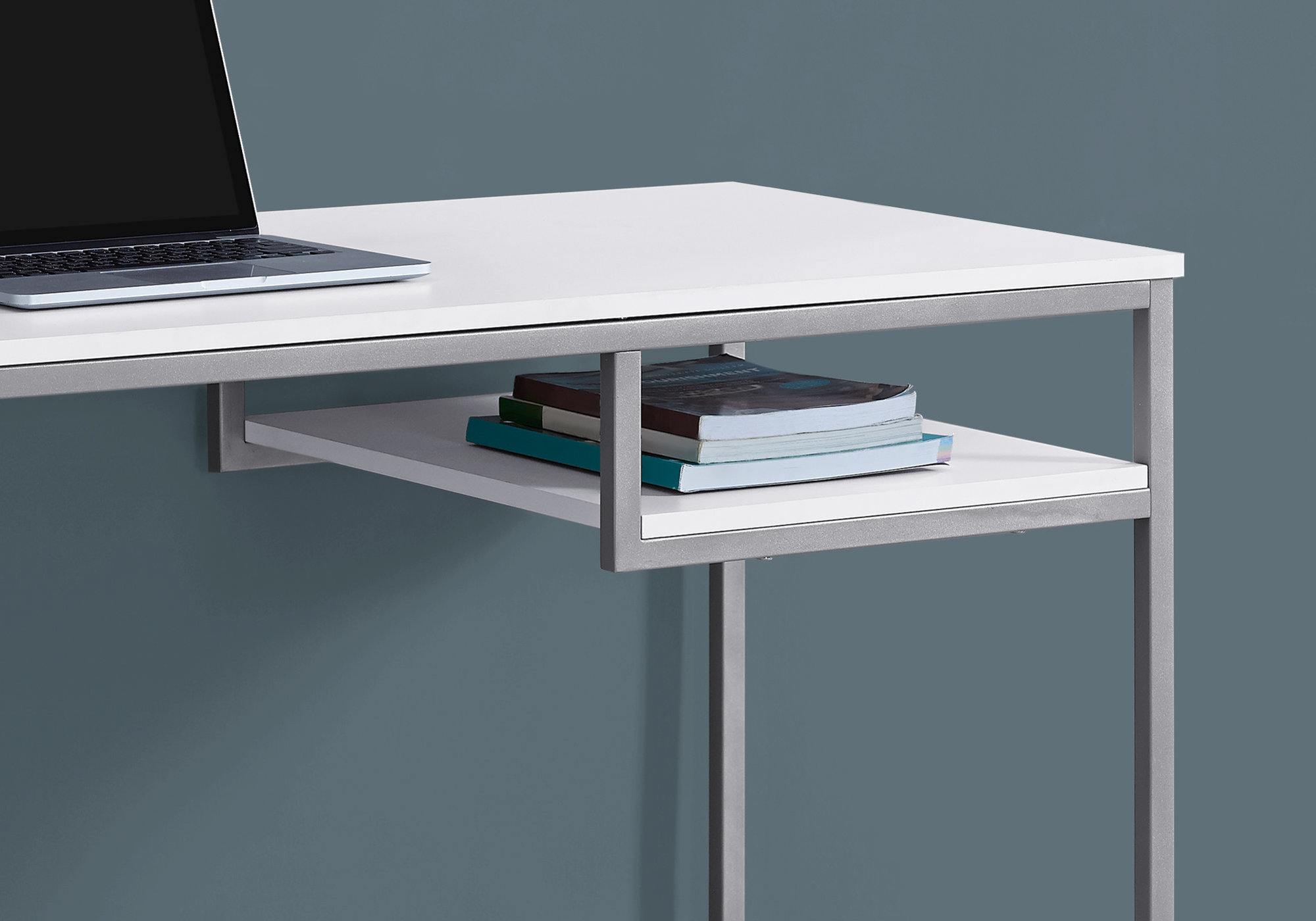 30" White MDF and White Metal Computer Desk