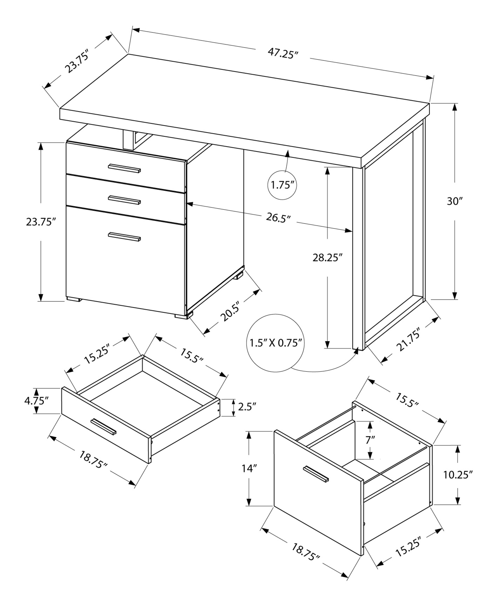 23.75" x 47.25" x 30" Brown Black Particle Board Hollow Core Metal Computer Desk