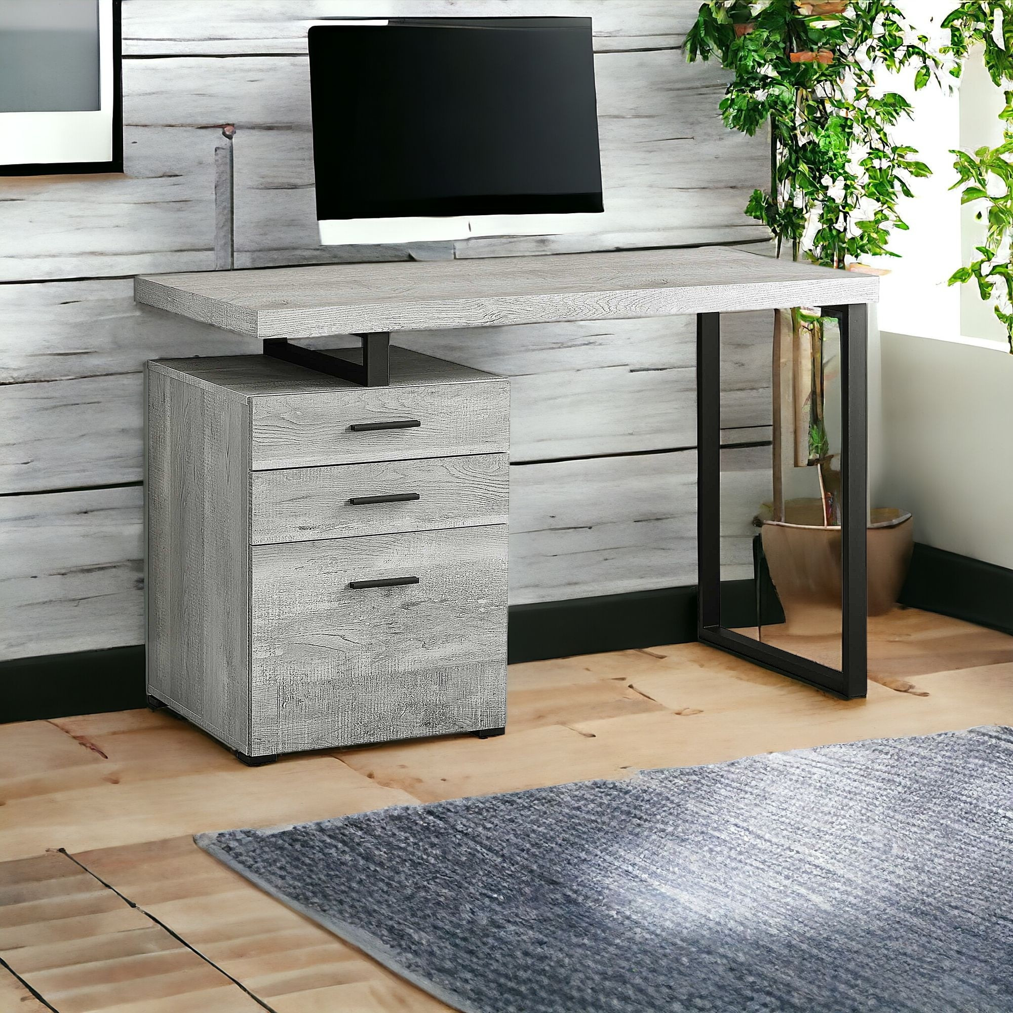 23.75" x 47.25" x 30" Grey Black Particle Board Hollow Core Metal Computer Desk