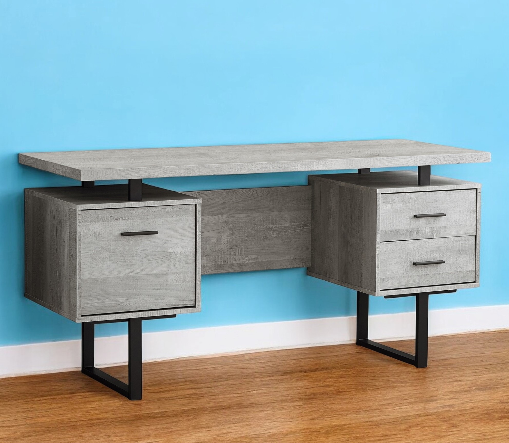 24" Gray and Black Computer Desk With Three Drawers-333518-1