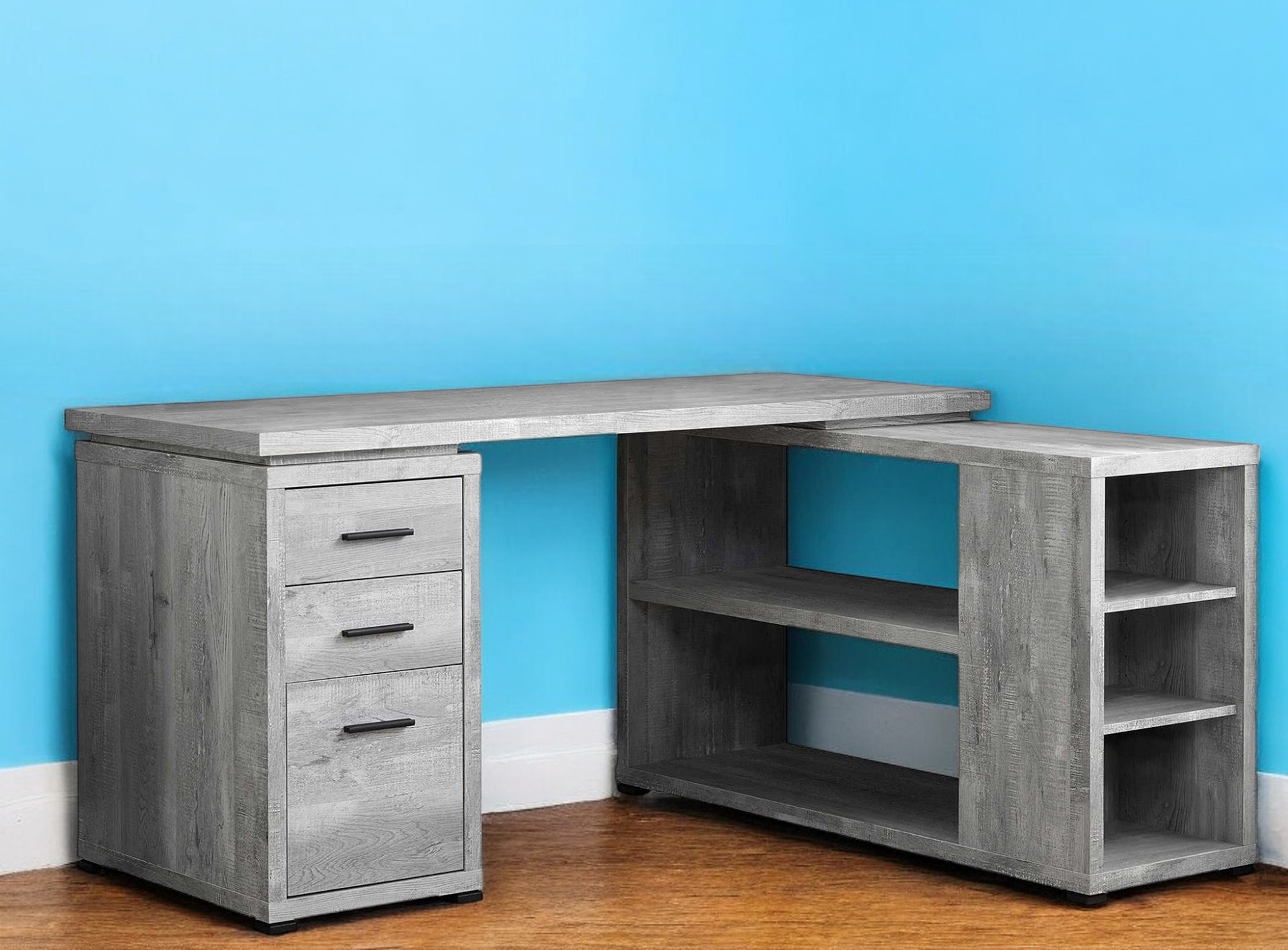 47" Taupe L Shape Computer Desk With Three Drawers-333523-1