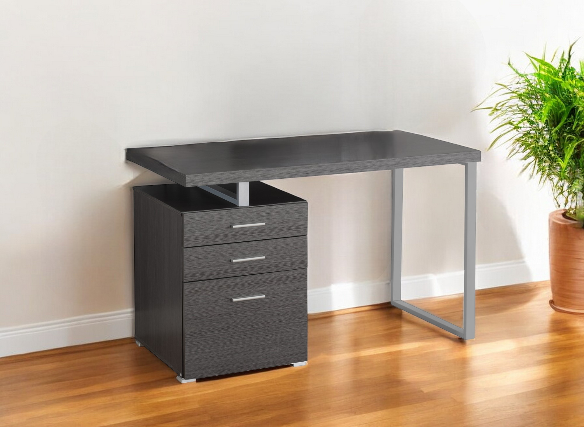 24" Gray and Silver Computer Desk With Three Drawers-333524-1