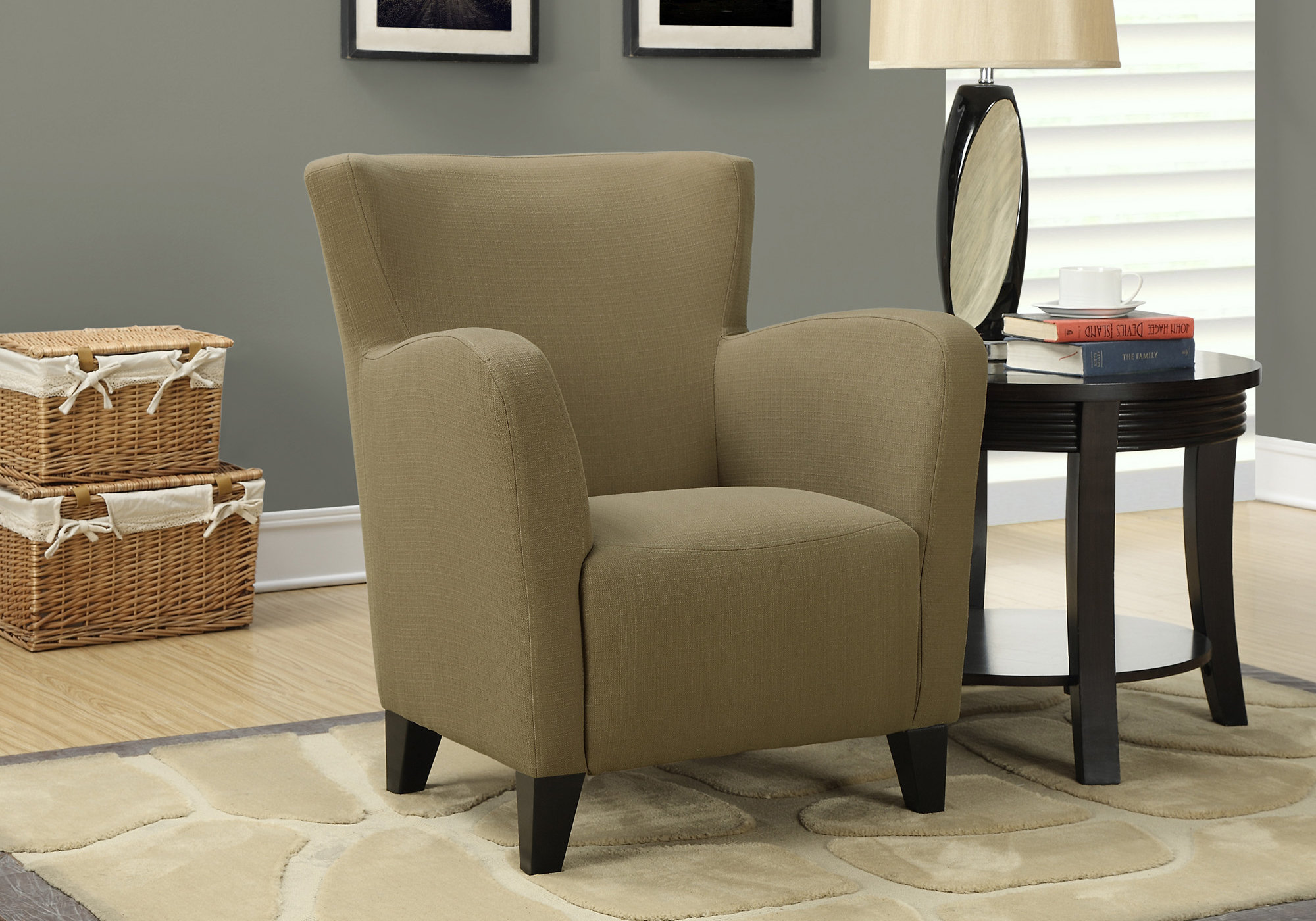 Brown Linen Fabric Accent Chair