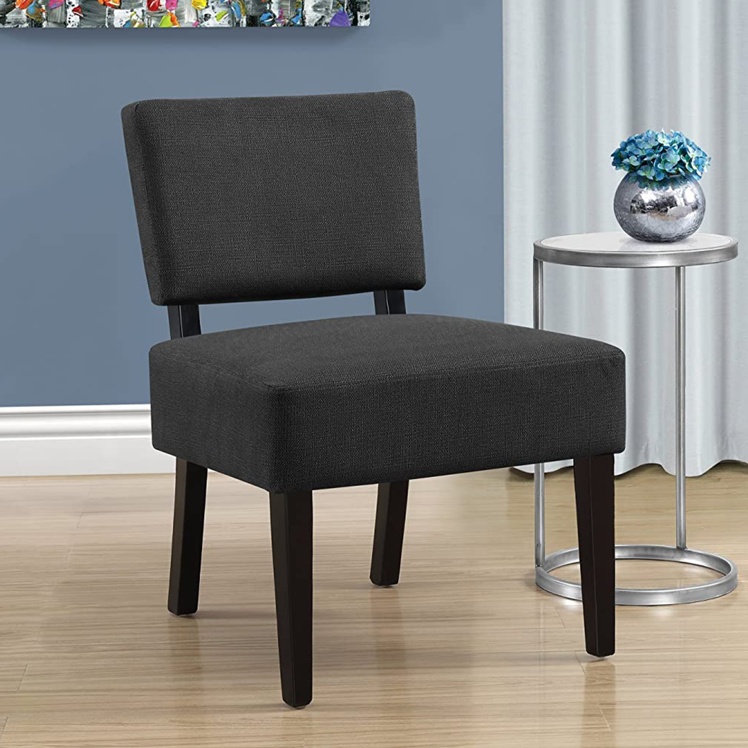 27.5" x 22.75" x 31.5" Dark Grey Foam Accent Chair with Solid Wood Frame