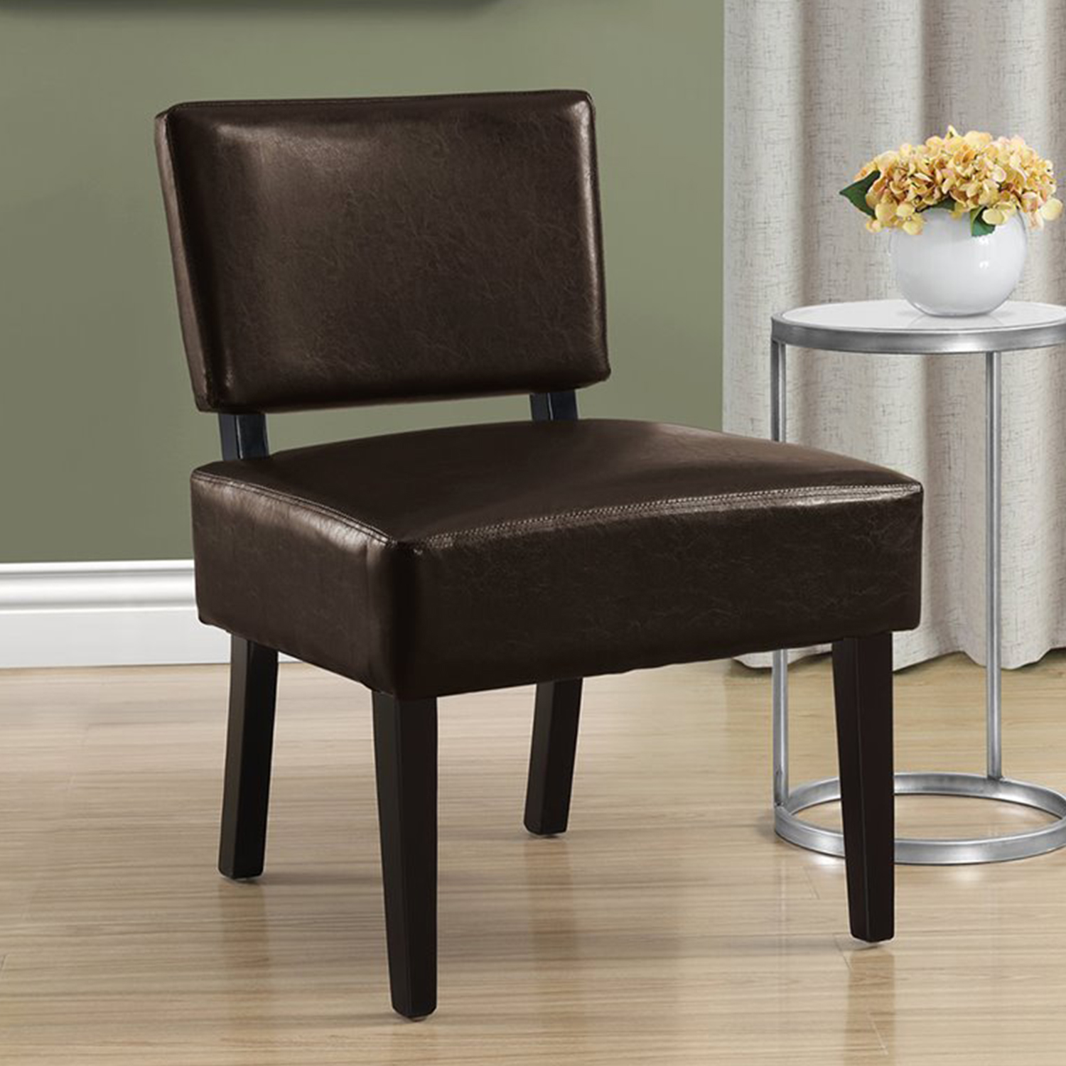 27.5" x 22.75" x 31.5" Brown Leather-Look Foam Accent Chair with Solid Wood Frame