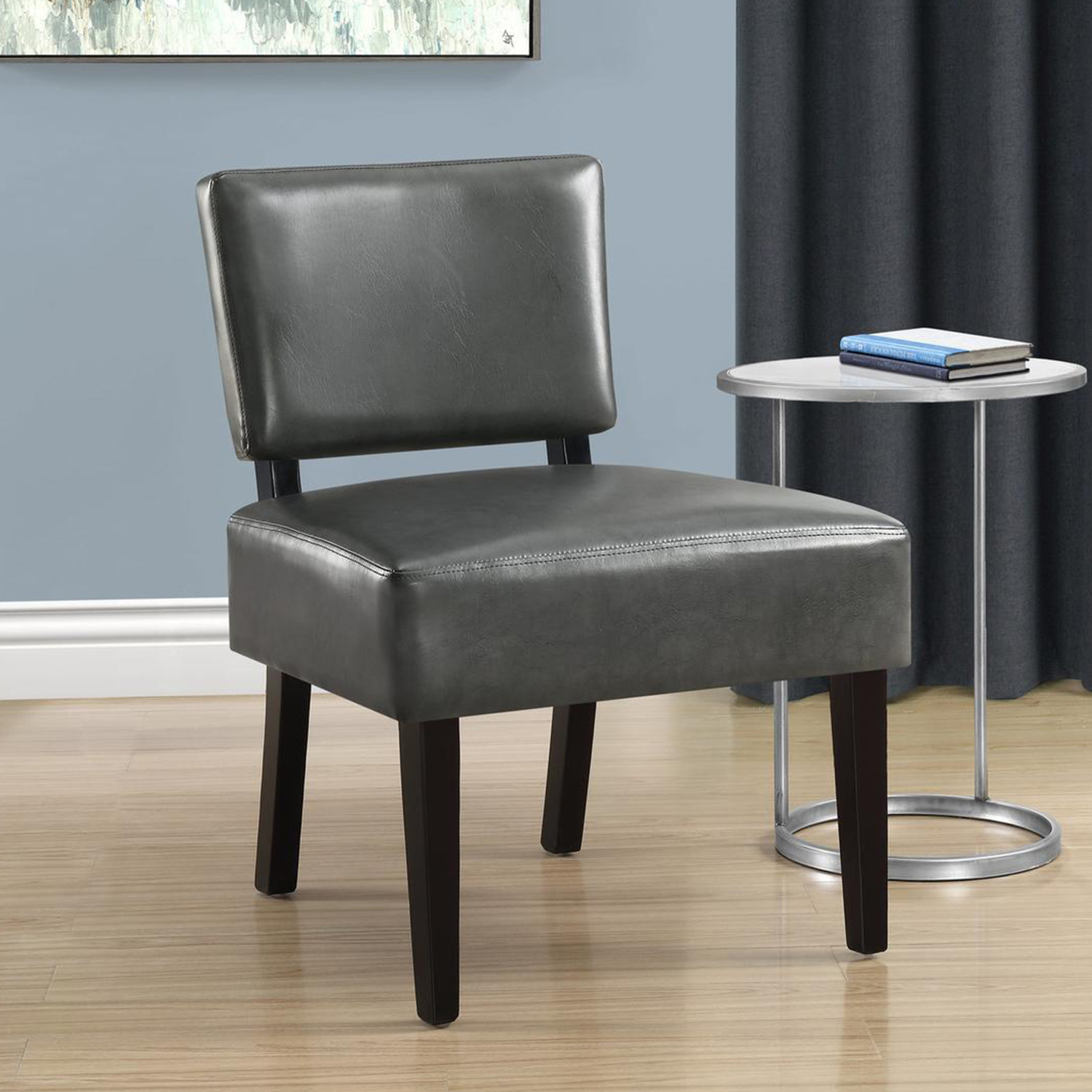 27.5" x 22.75" x 31.5" Charcoal Leather-Look Foam Accent Chair with Solid Wood Frame