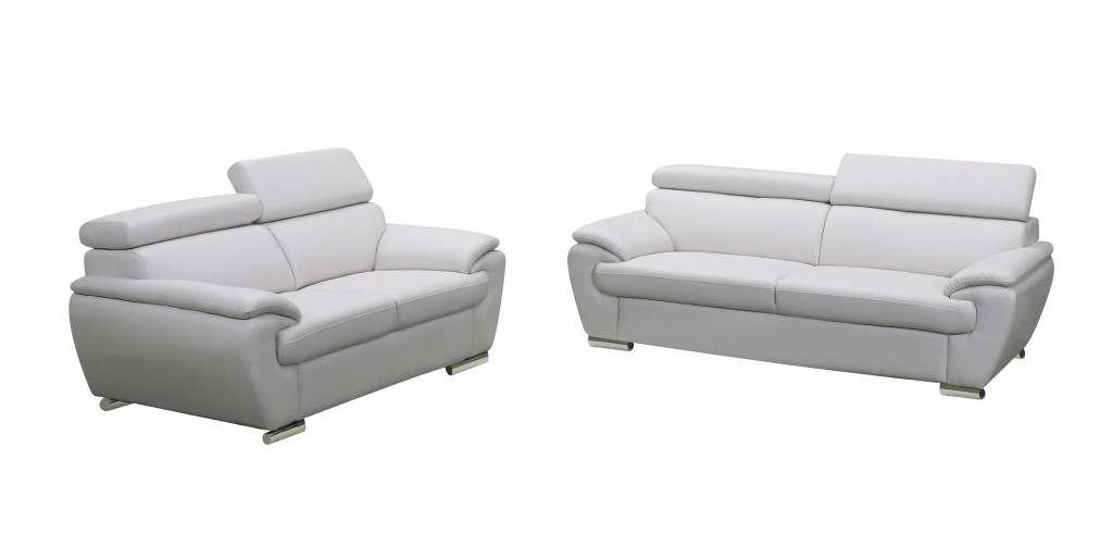Two Piece Indoor White Genuine Leather Five Person Seating Set-343849-1