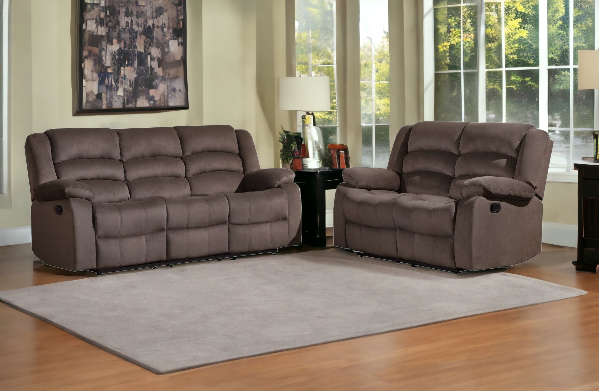 Two Piece Indoor Brown Microsuede Five Person Seating Set-343875-1