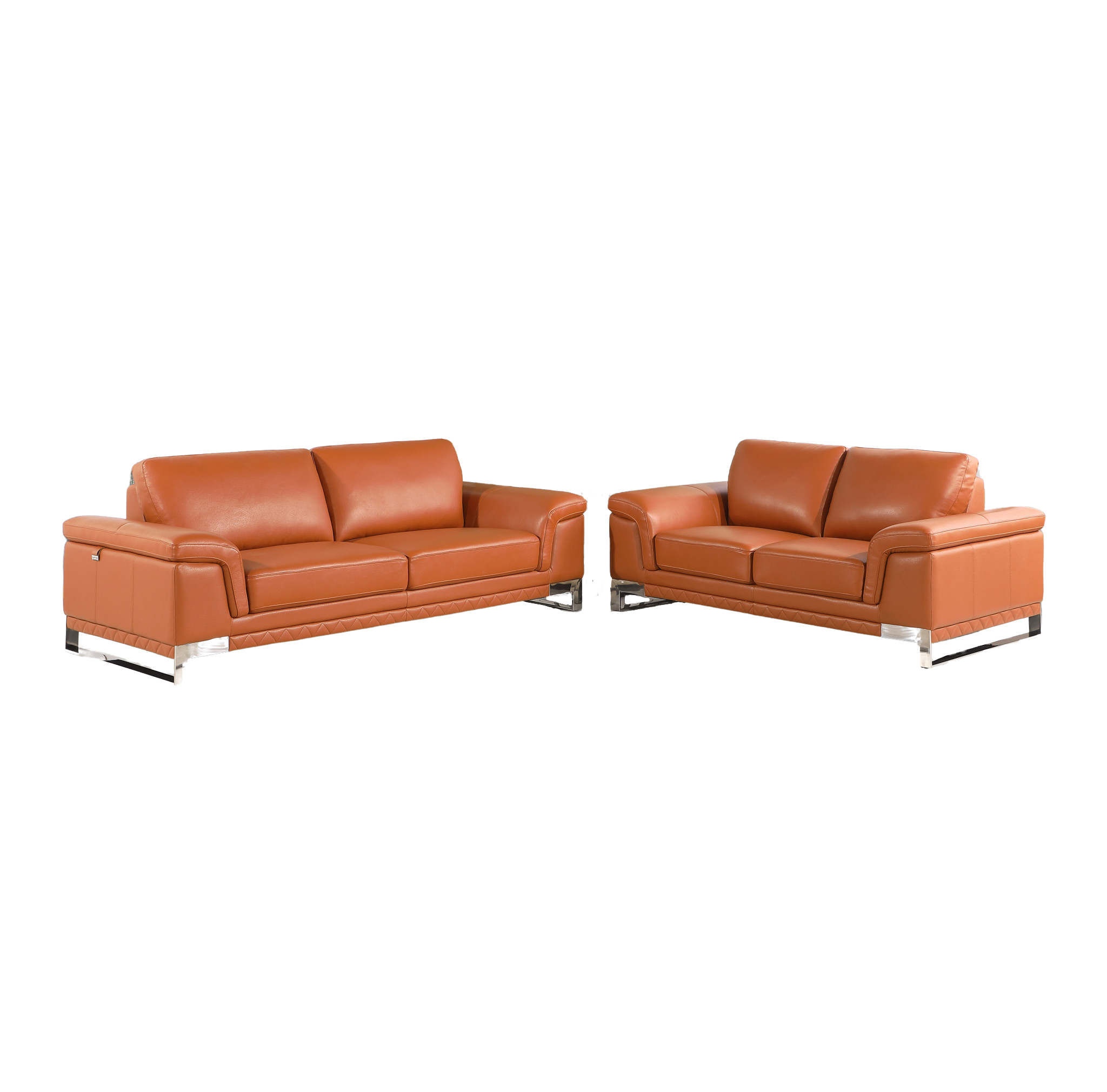 Two Piece Indoor Camel Italian Leather Five Person Seating Set-343882-1