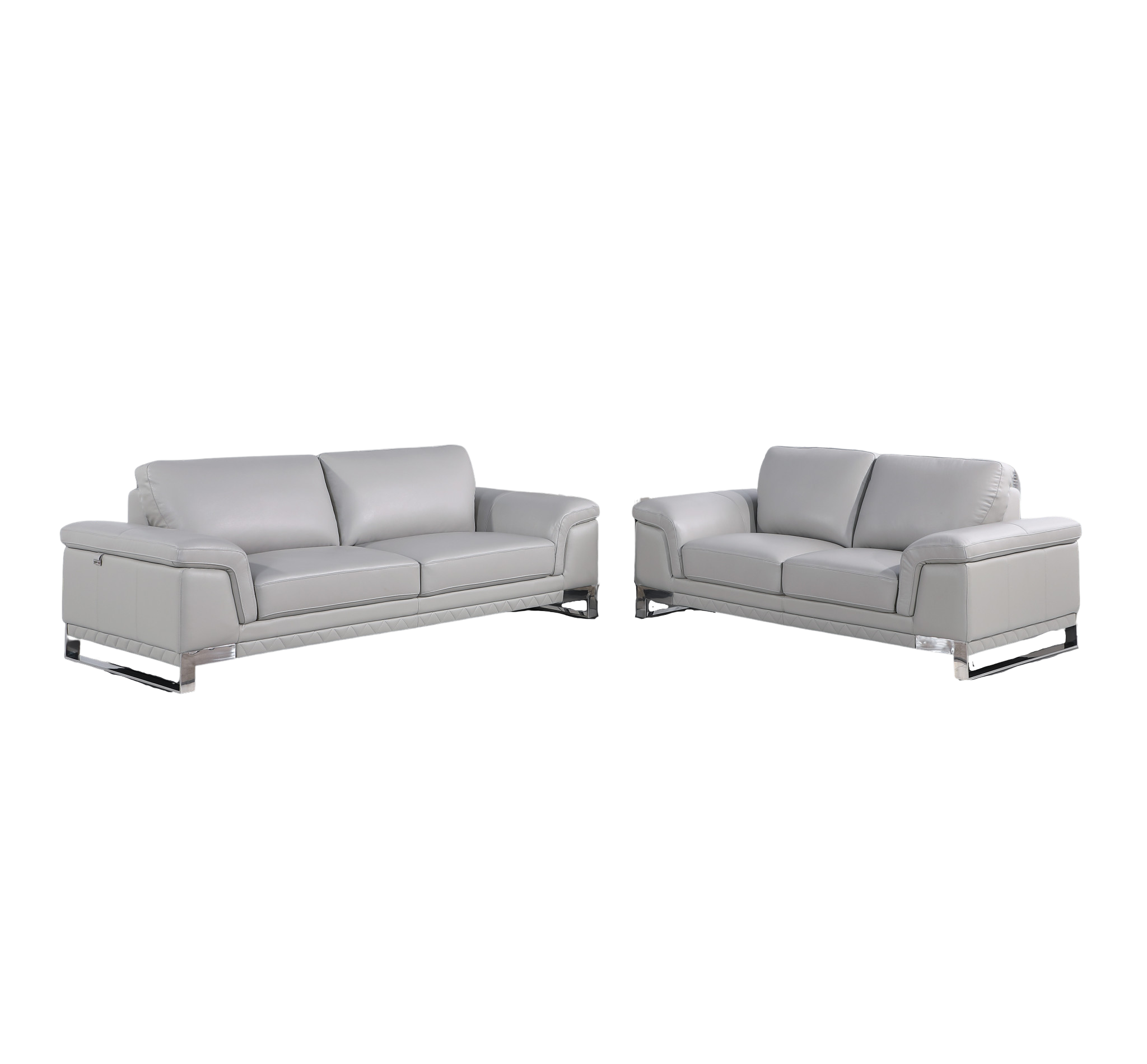 Two Piece Indoor Light Gray Italian Leather Five Person Seating Set-343884-1