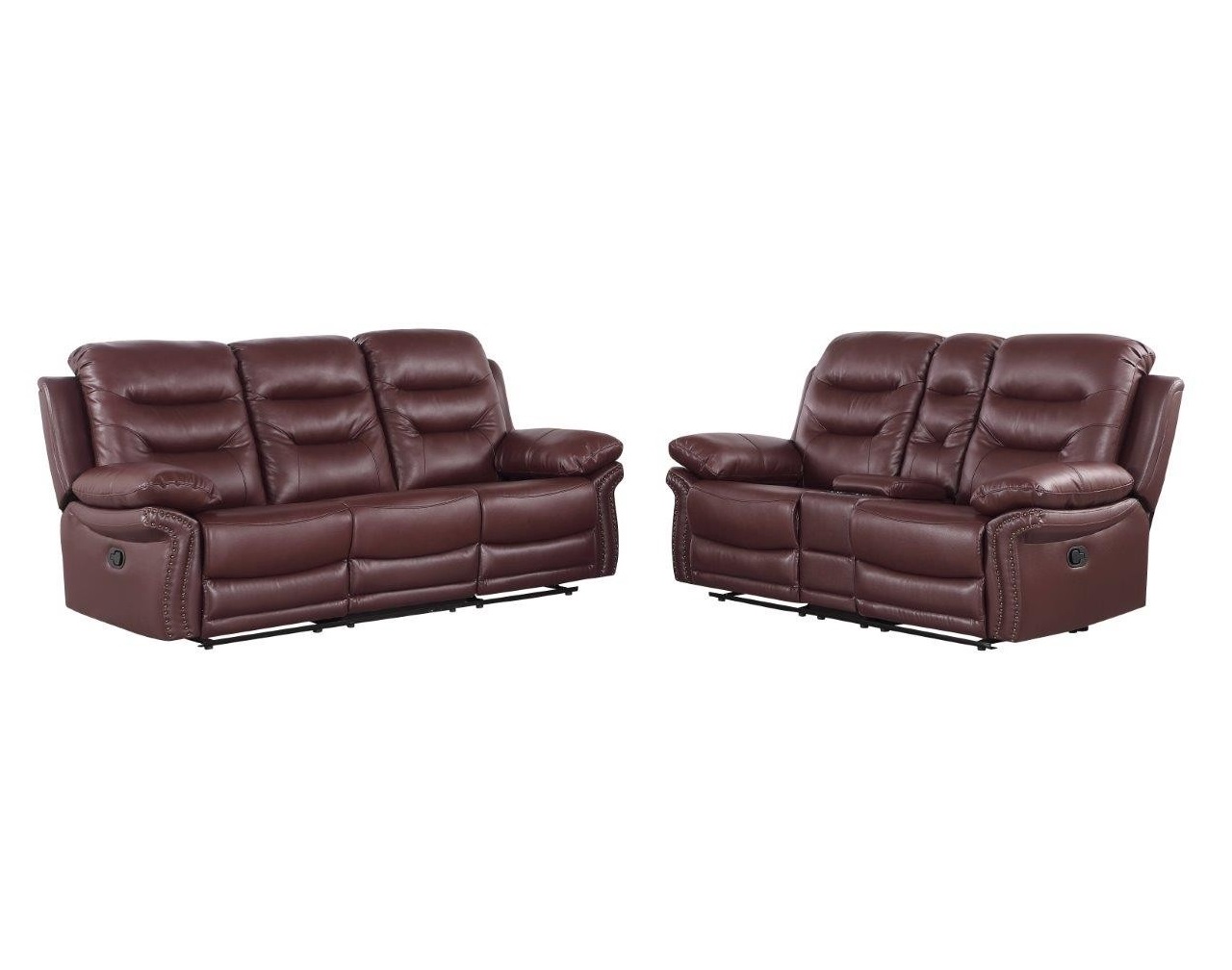 Two Piece Indoor Burgundy Faux Leather Five Person Seating Set-343902-1