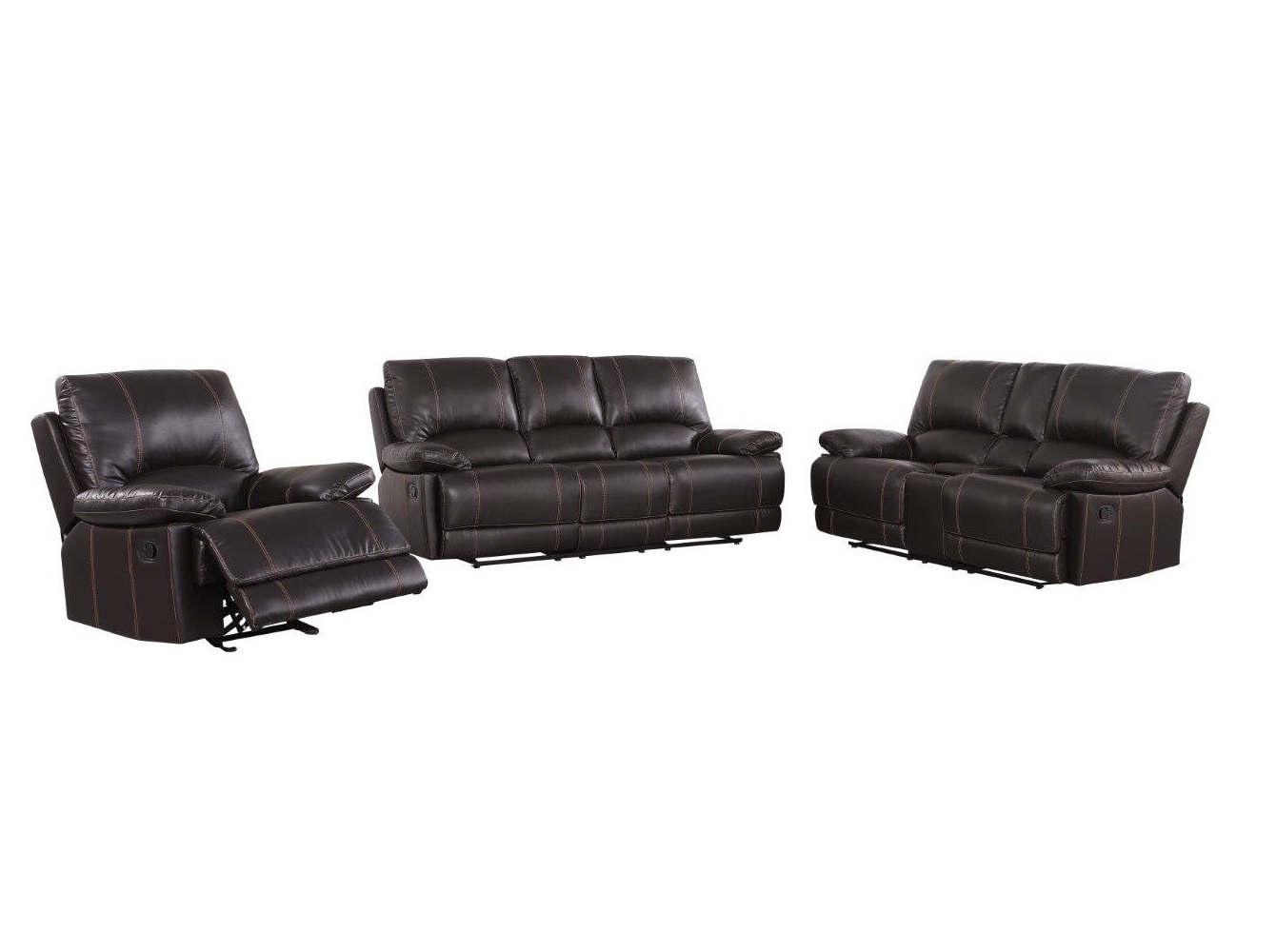 Three Piece Indoor Brown Faux Leather Five Person Seating Set-343903-1