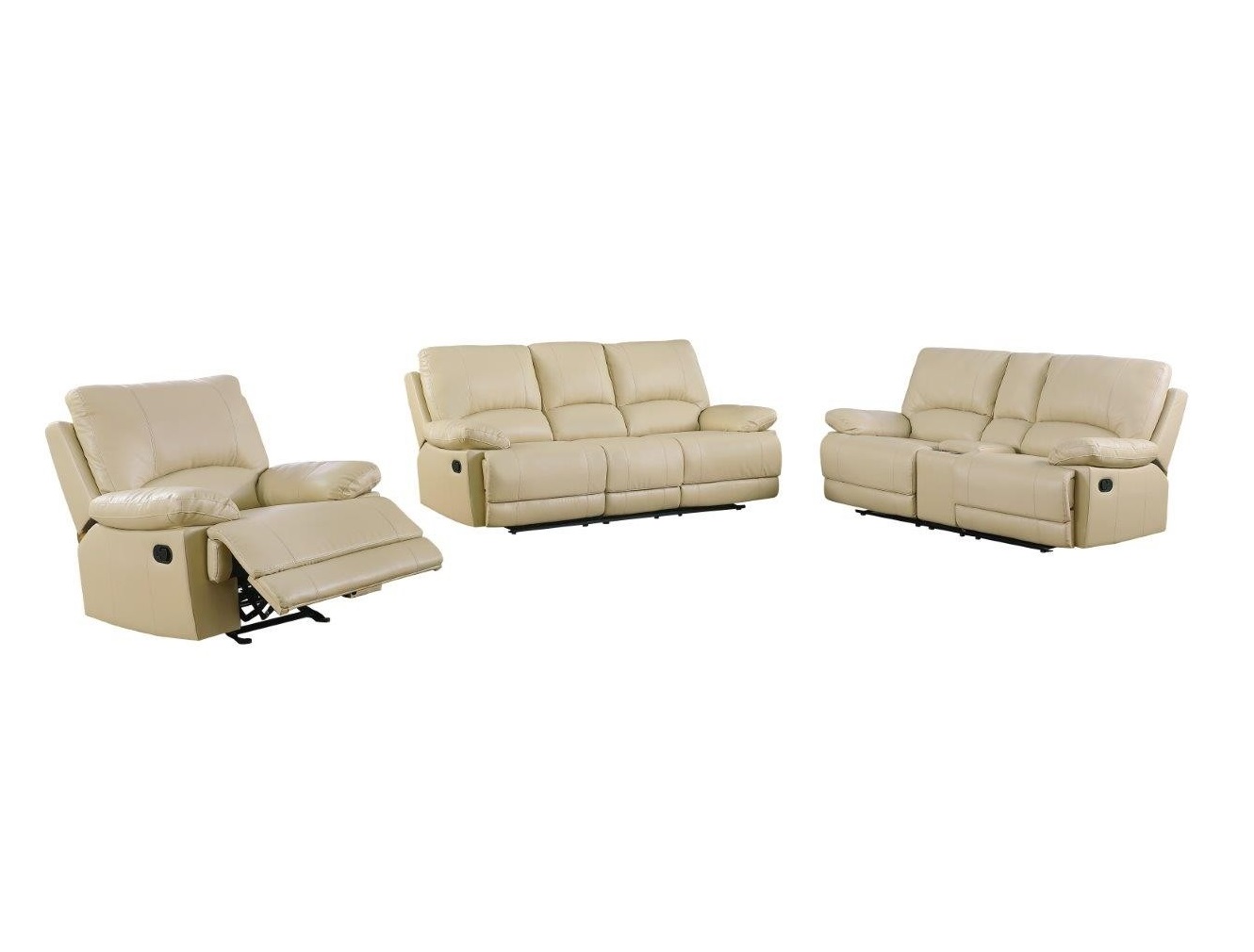 Three Piece Indoor Beige Faux Leather Five Person Seating Set-343904-1